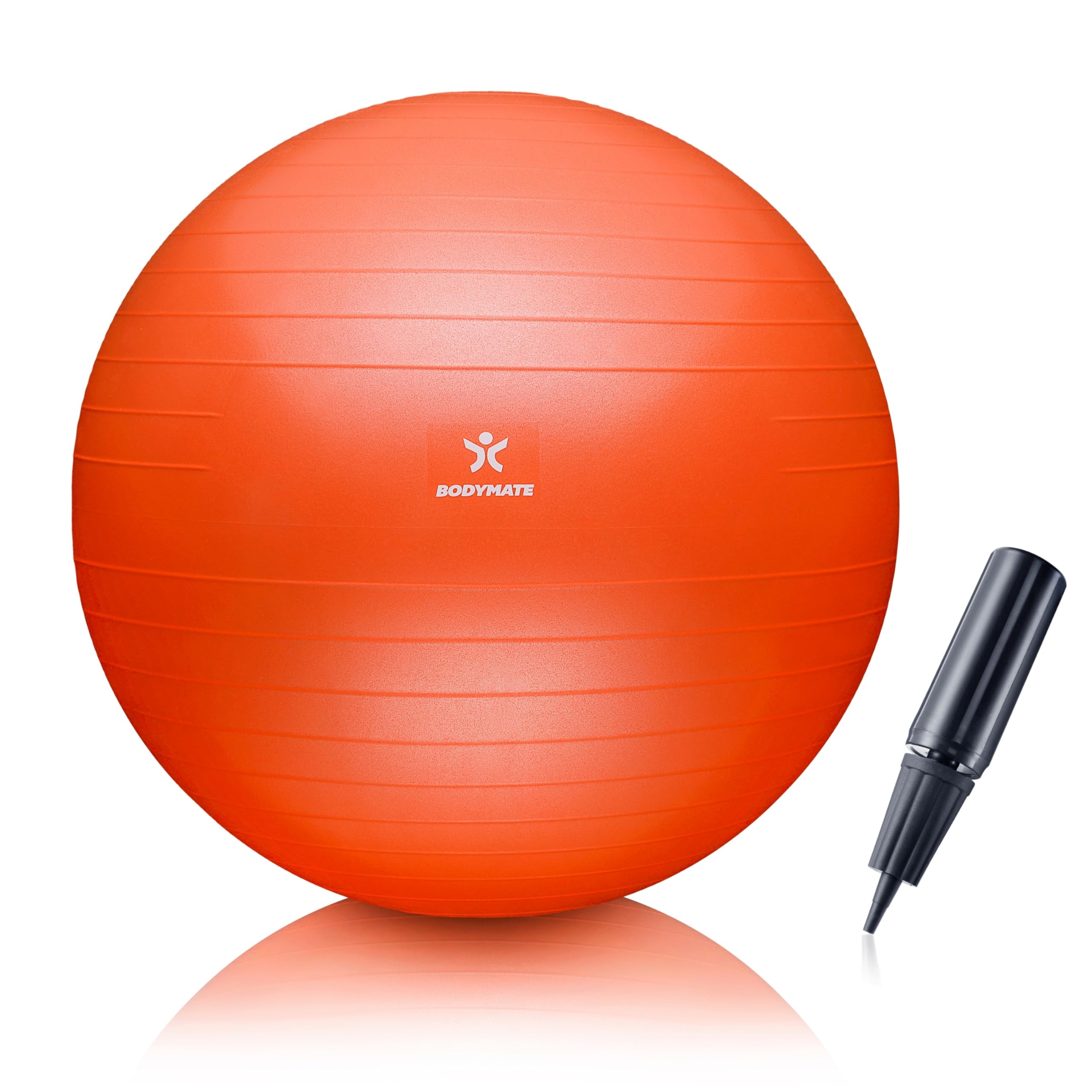 BODYMATE Exercise Ball - E-book with exercise guides included - Gym-quality Swiss balls for fitness, birthing, pregnancy - Air pump included - Anti-Burst - 55cm - Orange — image 1