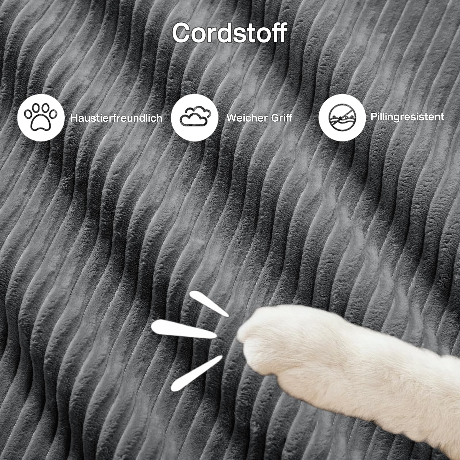 Cloud-Stil modulares Bodensofa, tiefes Sitzsofa 2 Sitzer mit 2 Hockern, Cordstoff, kein Aufbau erforderlich, für Wohnzimmer, Lounge und Schlafzimmer,Grau