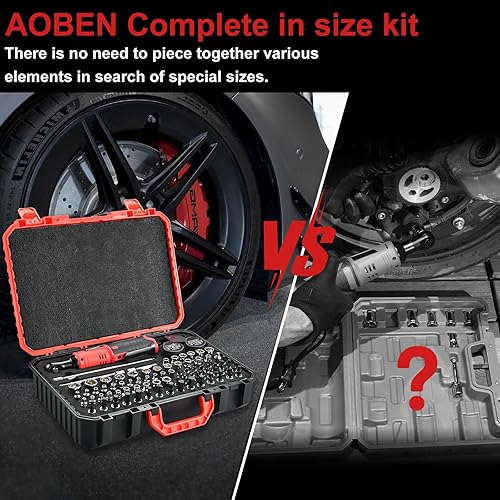 Miniatura 3 de AOBEN Llave de trinquete eléctrica inalámbrica con 83 piezas de dados de impacto de 14 a 38 pulgadas, llave eléctrica de 12 V con velocidad