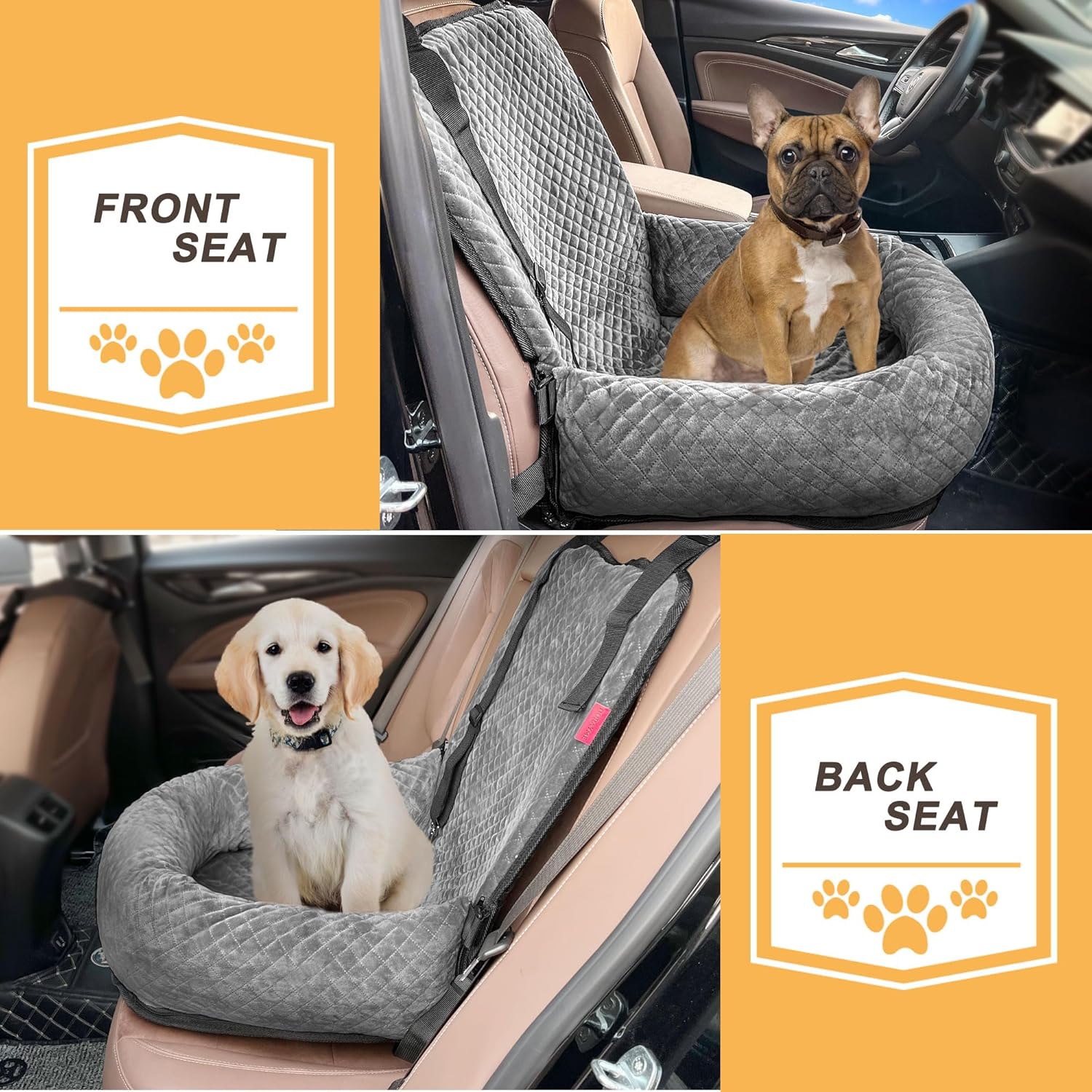 Sephyroth Dog Car Seat for Small/Medium Dogs,Dog Car Bed Washable Pet Travel Safety Seat,Super Soft Safe Removable Puppy Car Seat(Gray)