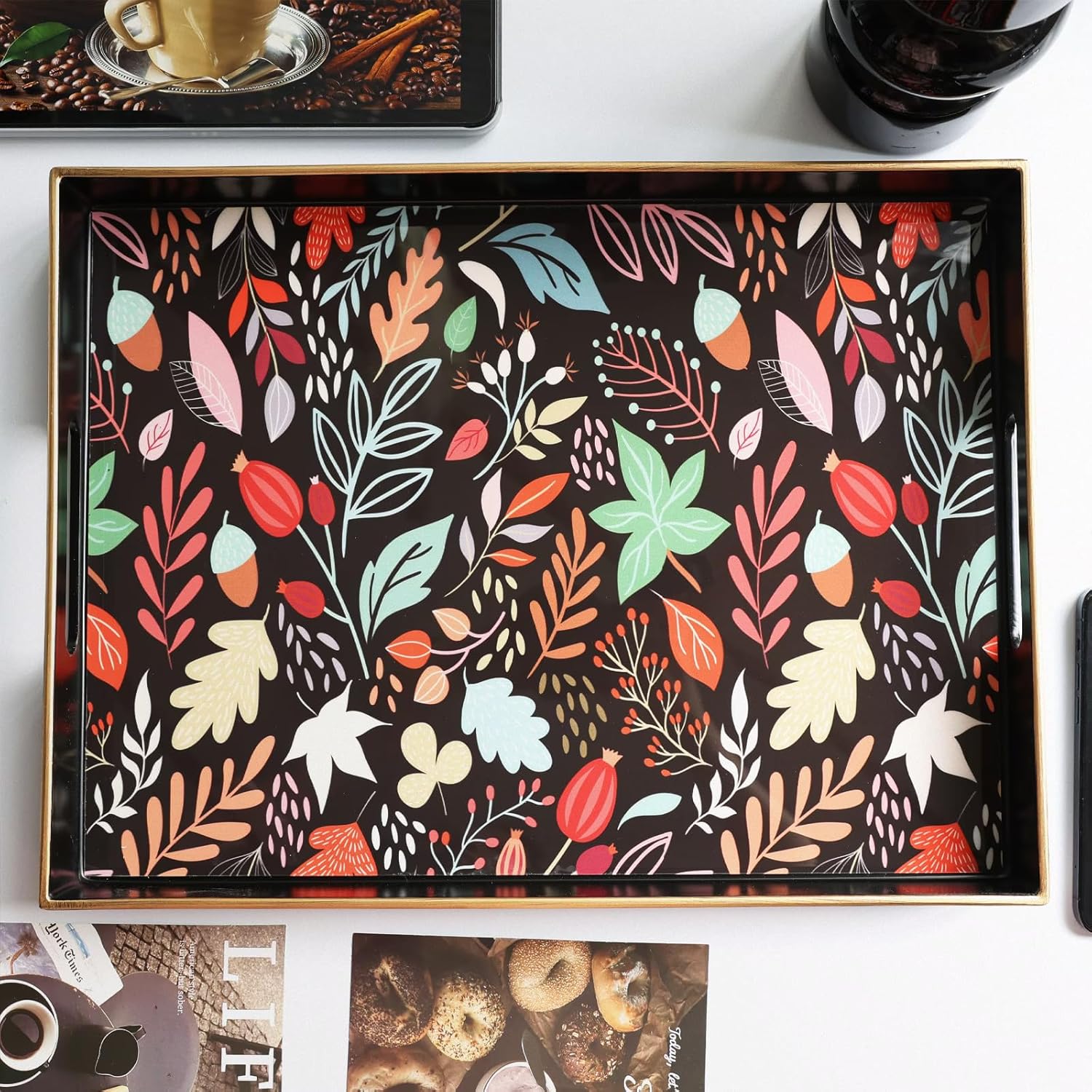 Rectangle Serving Tray with Handles, Coffee Table Tray for Ottoman, Living Room, Outdoor Tray for Patio Entertaining, Serving Breakfast Kitchen Platter LEE3040BH - Image 7