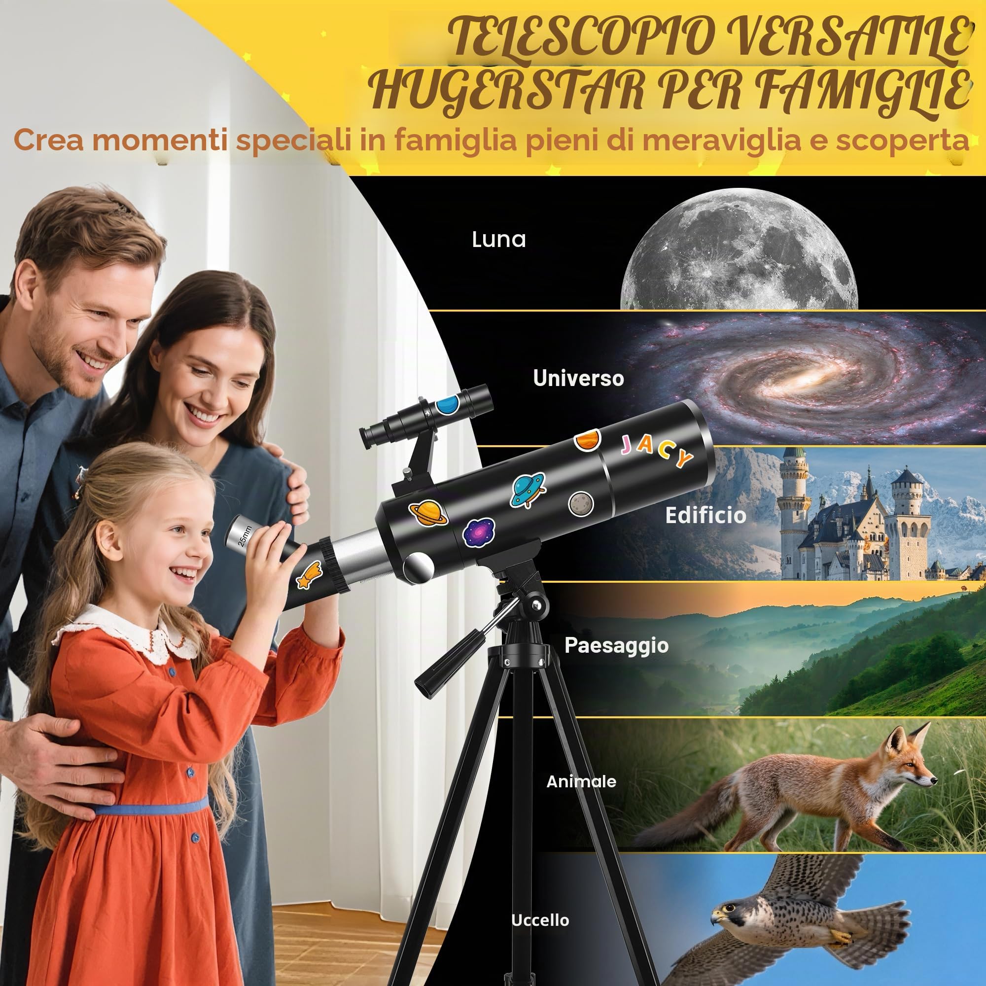 Telescopio Astronomico Professionale per Adulti e Bambini, 80/500mm Rifrattore Portatile Telescopio per Principianti con Treppiede, Adattatore Smartphone – Ideale per Osservare Luna Natura