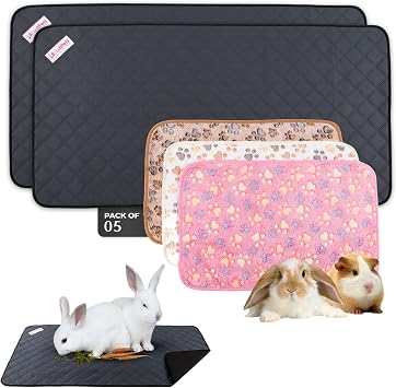 LUFTPETS Guinea Pig Cage Liners 5 Pcs, Washable Midwest Pads & Fleece Mats