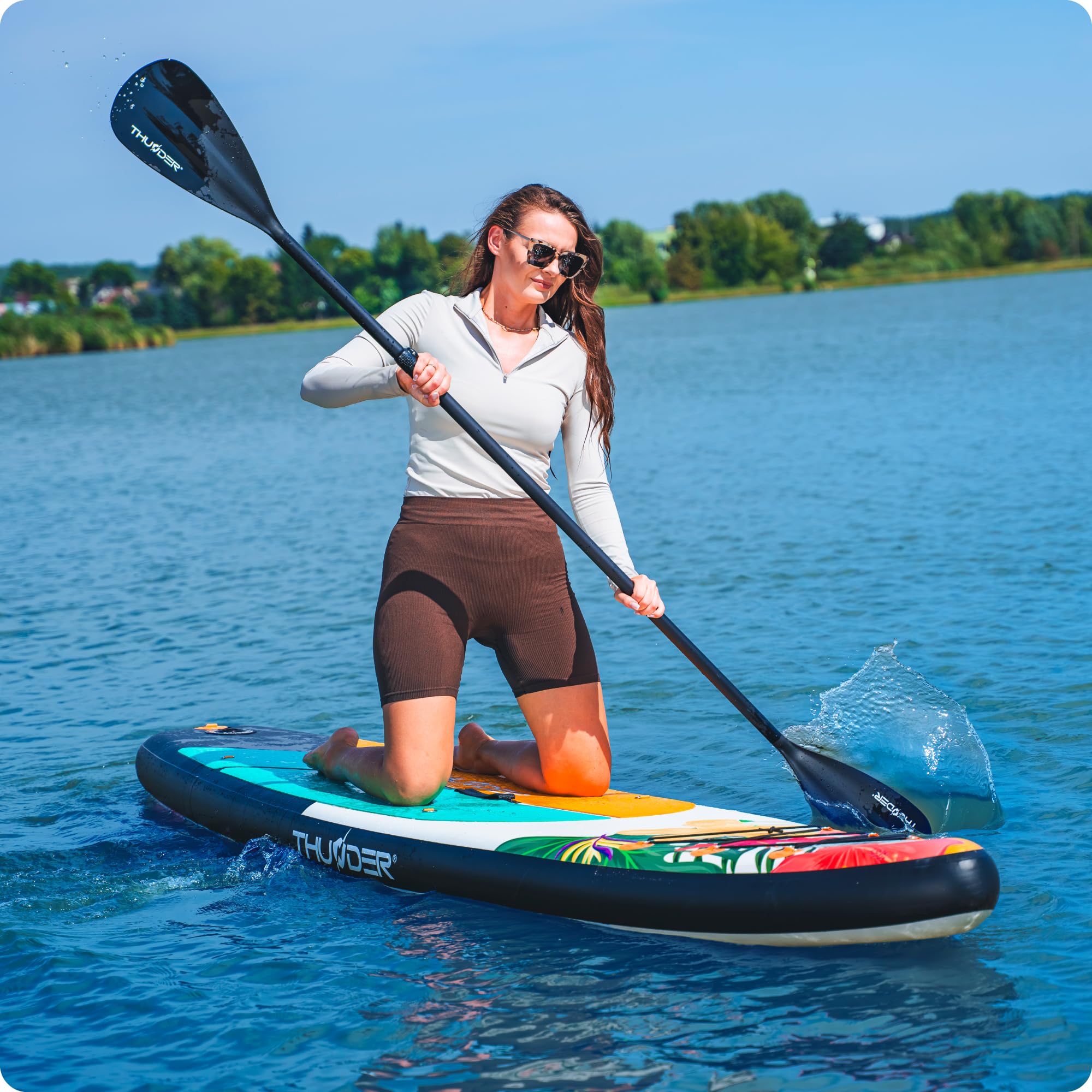 THUNDER Planche Sup Gonflable 320 cm avec Siège Kayak – Stand Up Paddle Board Set avec Pompe, Pagaie & Sac à Dos – Antidérapant pour Adultes & Débutants