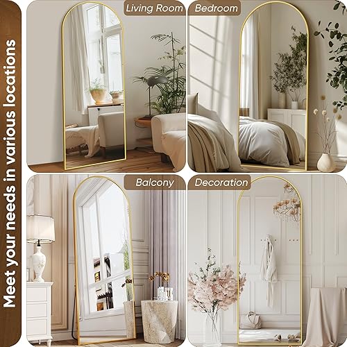 Miniatura 6 de Antok Espejo de longitud completa, 41 x 81 pulgadas, espejo arqueado de longitud completa con soporte, espejo de piso de cuerpo completo, dorado