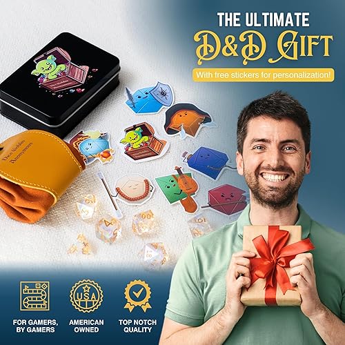 Miniatura 7 de Dice Goblin Anonymous DND - Juego de 7 dados poliédricos de resina de borde afilado para Calabozos y Dragones con bolsa de dados  bandeja y