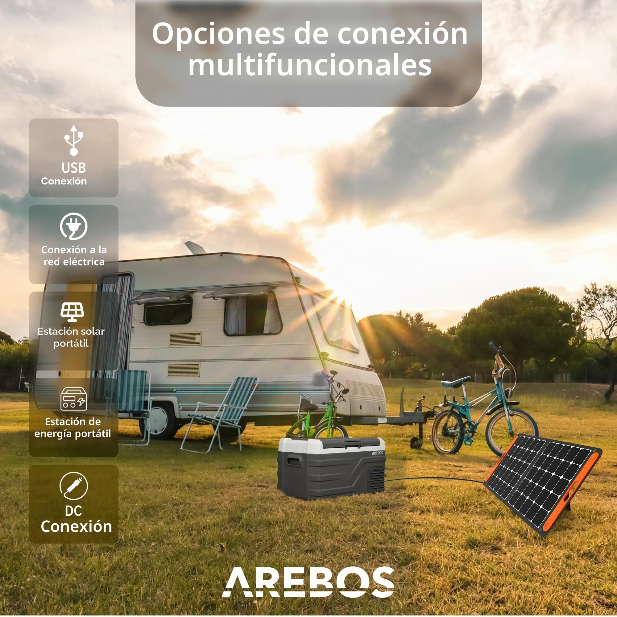 Arebos Nevera con compresor 26 litros, congelador eléctrico inteligente, congelador móvil USB, -20 °C, 12/24 V 230 V, coche, camión, camping