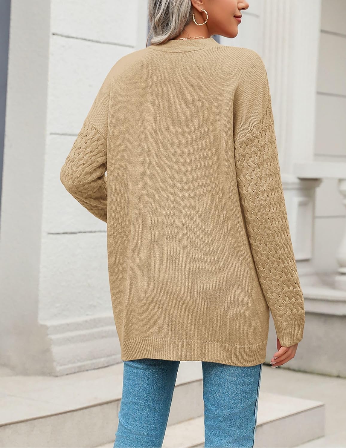 Zeagoo Womens 2026 Long Sleeve Chunky Cable Knit Fall Cardigans Sweaters Button Down Open Front Outerwear with Pockets - Image 4