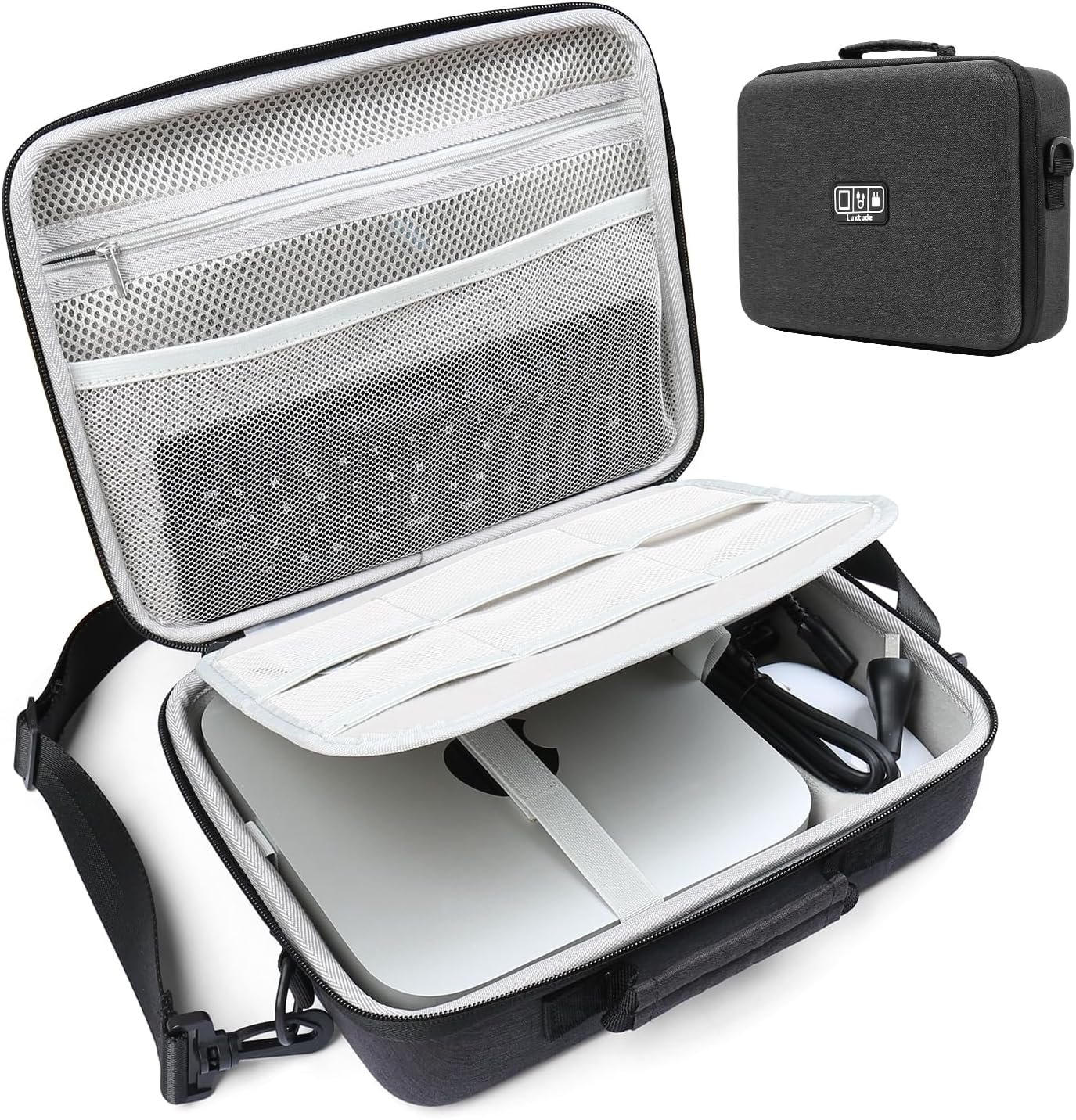 LuxtudeHard Mac Case for Mac Mini M2/M1 & Previous Models - Travel Case for Keyboard, Magic Mouse & Accessories