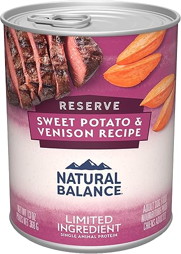 Natural Balance Limited Ingredient - Alimento enlatado húmedo para perros adultos, sin granos, receta de batata y venado Reserve, 13 onzas (paquete