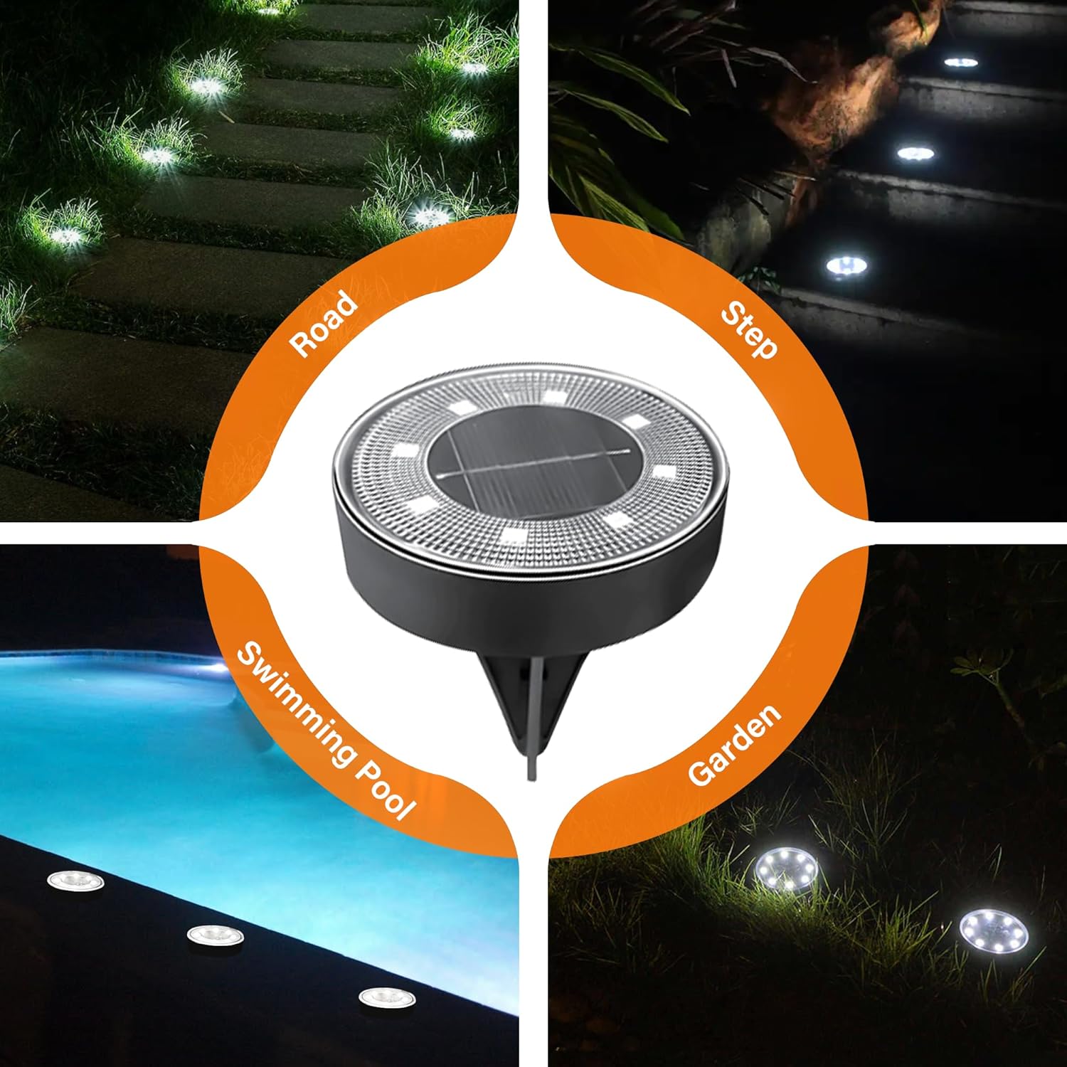 Siatom Solar Ground Lights 8 Pack, IP68 Waterproof Solar In-Ground Light for Outdoor, Flat Landscape Lighting, Garden Disc Light for Pathway, Walkway, and Yard - 8 Pcs (Cool White)