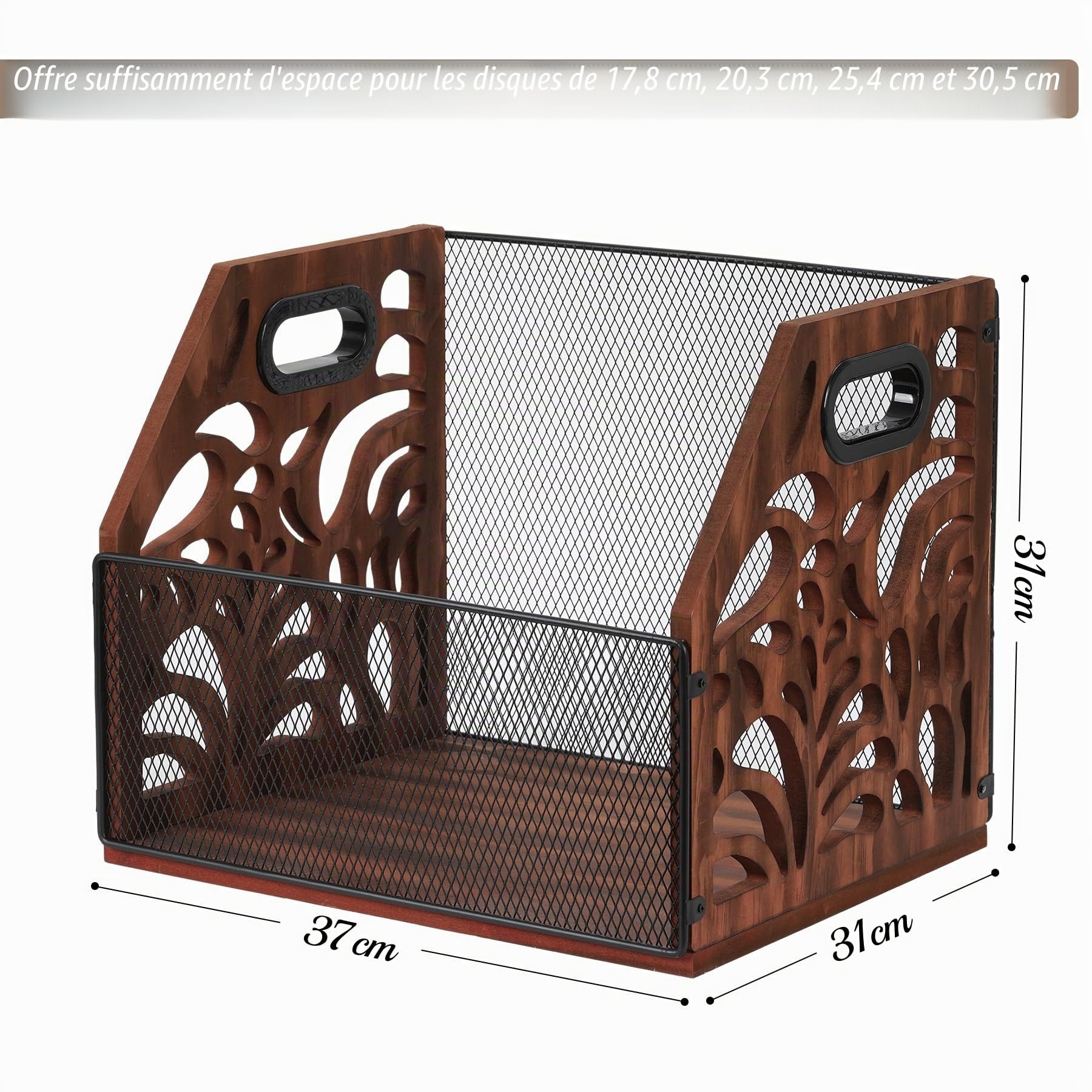 Support de rangement vintage en bois pour disques vinyles - Pour 70 disques vinyles