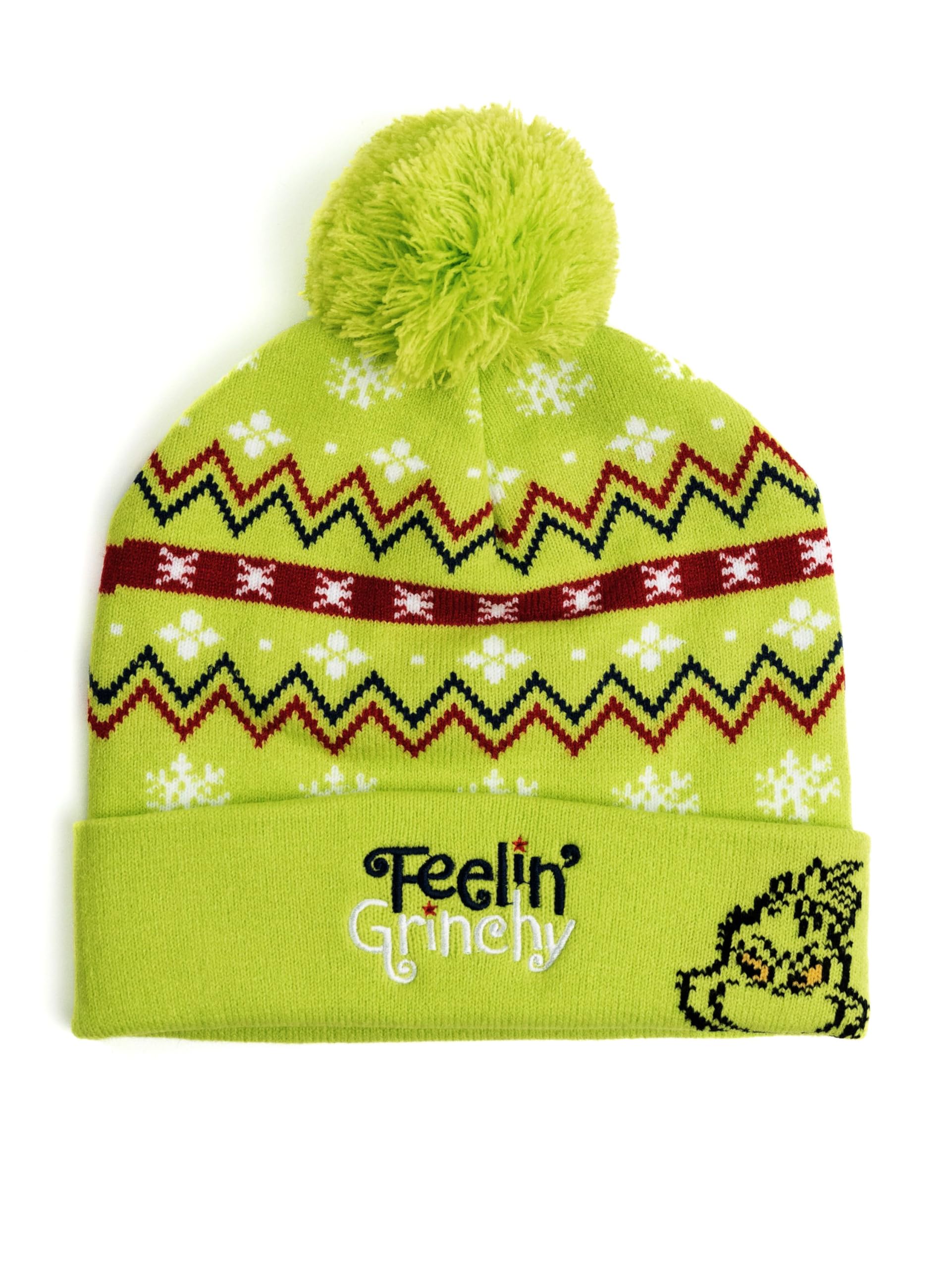 United Labels Grinch Feelin Grinchy Winter Hat with Bobble Green Knitted Unisex Wool Hat, One Size