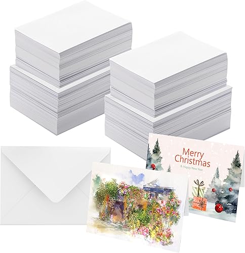 Miniatura 1 de Paquete de 50 tarjetas de acuarela en blanco de 5 x 7 pulgadas con sobres, 140 libras de peso pesado 100% algodón, tarjetas de acuarela plegables y