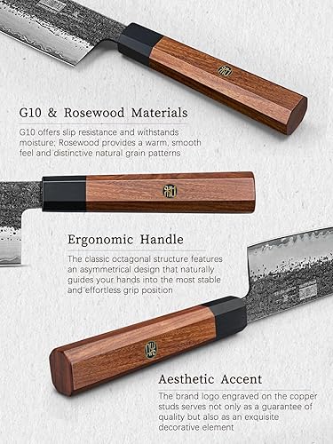 Miniatura 4 de HOSHANHO Cuchillo Nakiri de 7 pulgadas, cuchillo japonés de acero de alto carbono, cuchillo de chef profesional de carne y verduras con mango