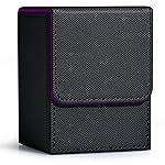 ZLCA Card Deck Box for MTG, Yugioh Deck Case Holds 100+ Single Sleeved Cards, PU Leather Magnetic Storage Box Fits for CCG TCG Sport Card (Black& Purple)