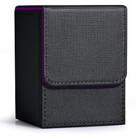 ZLCA Card Deck Box for MTG, Yugioh Deck Case Holds 100+ Single Sleeved Cards, PU Leather Magnetic Storage Box Fits for CCG TCG Sport Card (Black& Purple)