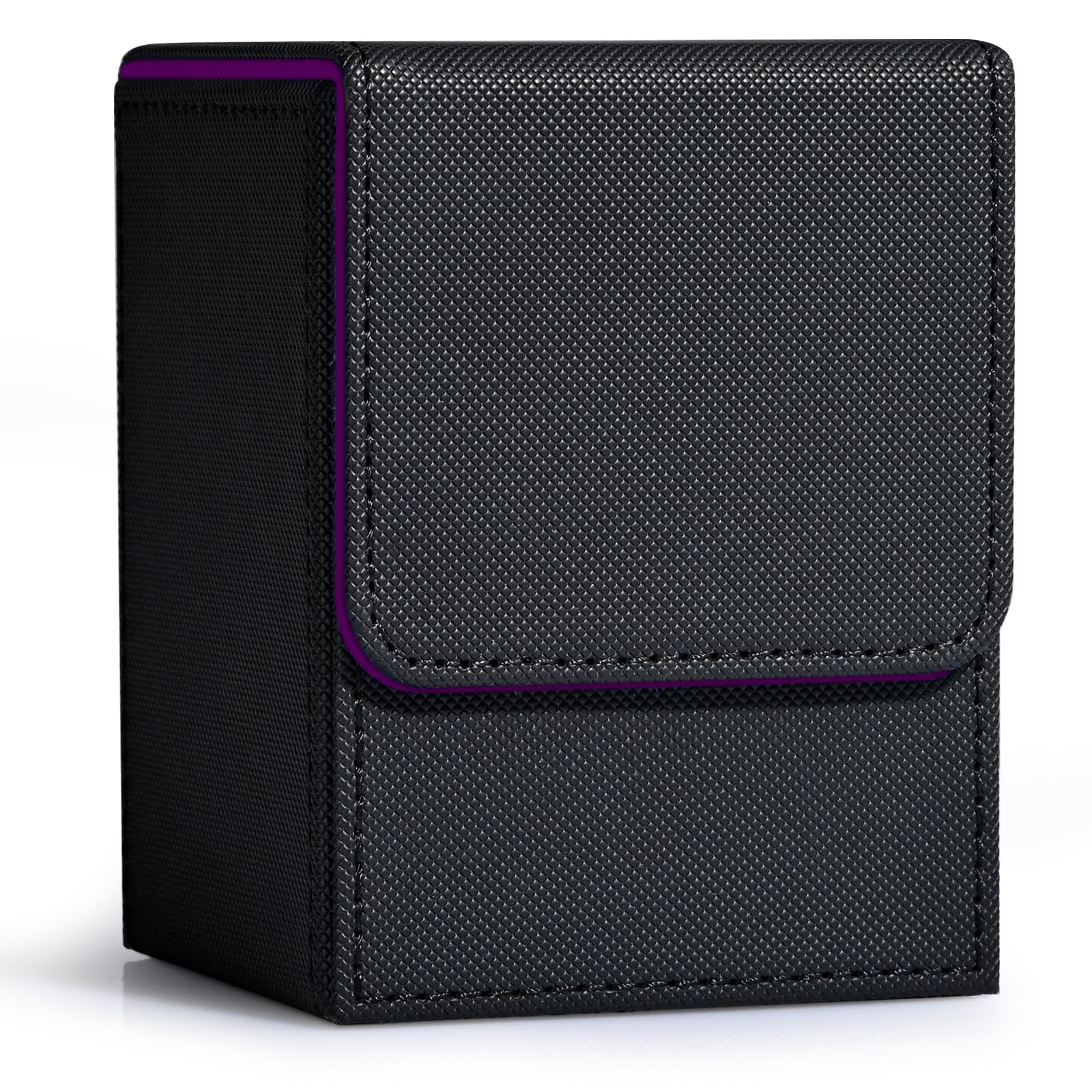 ZLCA Card Deck Box for MTG, Yugioh Deck Case Holds 100+ Single Sleeved Cards, PU Leather Magnetic Storage Box Fits for CCG TCG Sport Card (Black& Purple) A1-Black& Purple B-Vertical