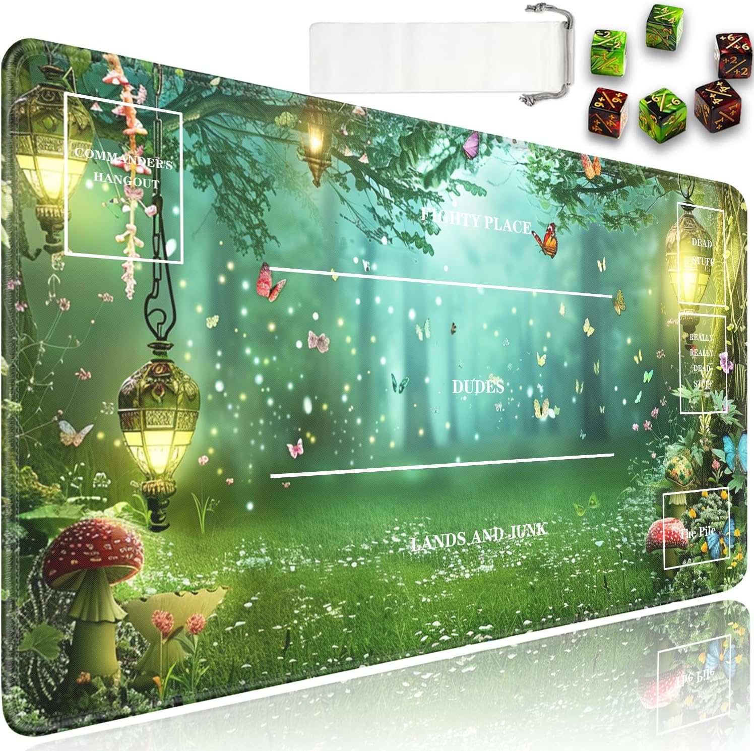 JVGFYNKL for MTG Playmat, 24 x 14 in for TCG Playmat with Zones,Trading Card Game Playmats with Storage Bag and 6 Dice, for MTG Table Mat Card Accessories, Magic Green Forest Pattern