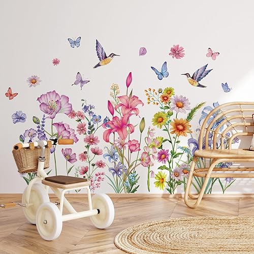 Miniatura 2 de Calcomanías de pared de flores coloridas, calcomanías de pared florales extraíbles, vinilo autoadhesivo, mural de pared de tinta, estilo de pintura,