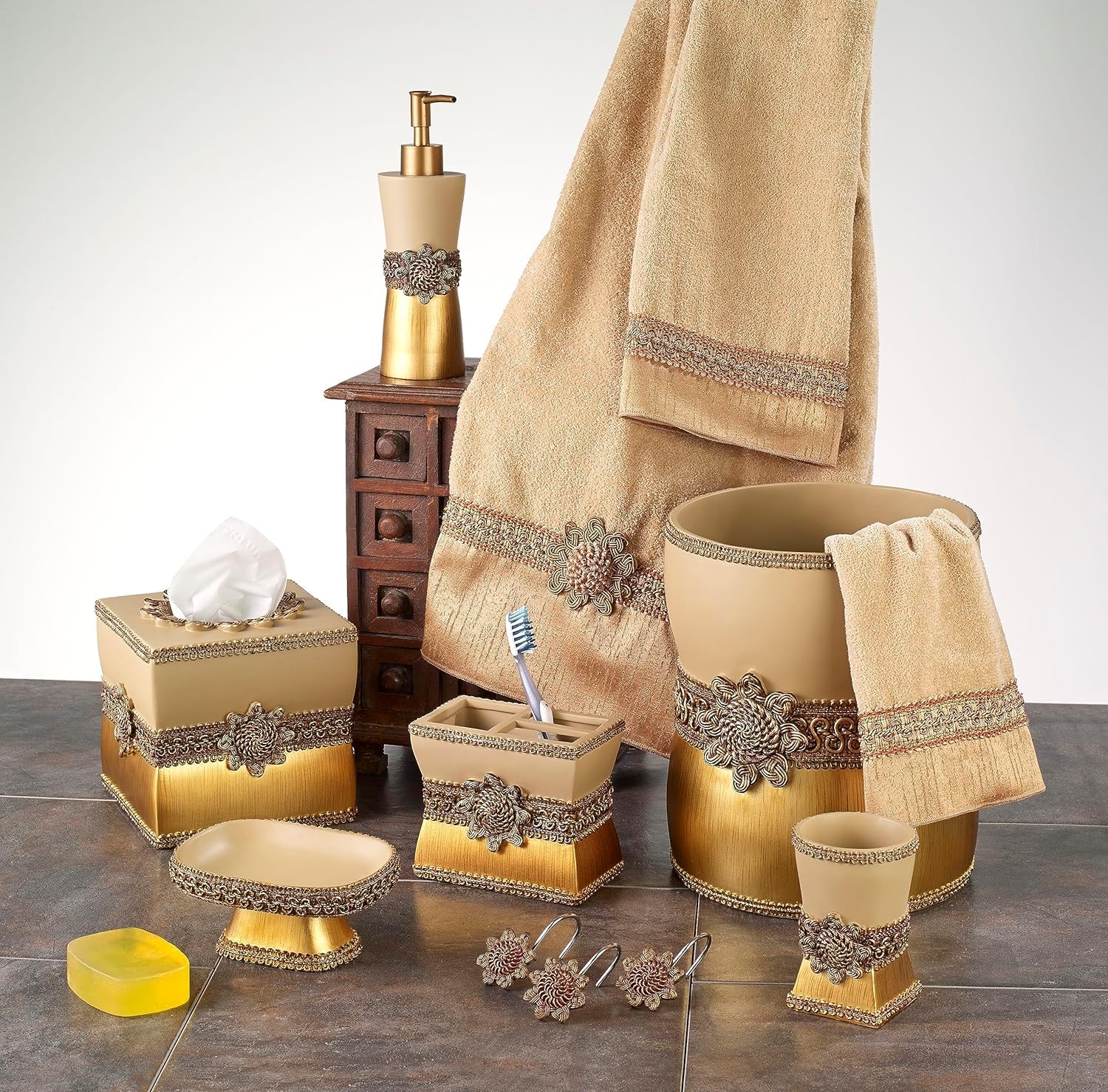 Avanti Linens Braided Medallion Collection, Cotton, Gold, Bath Towel, Rattan - Image 2