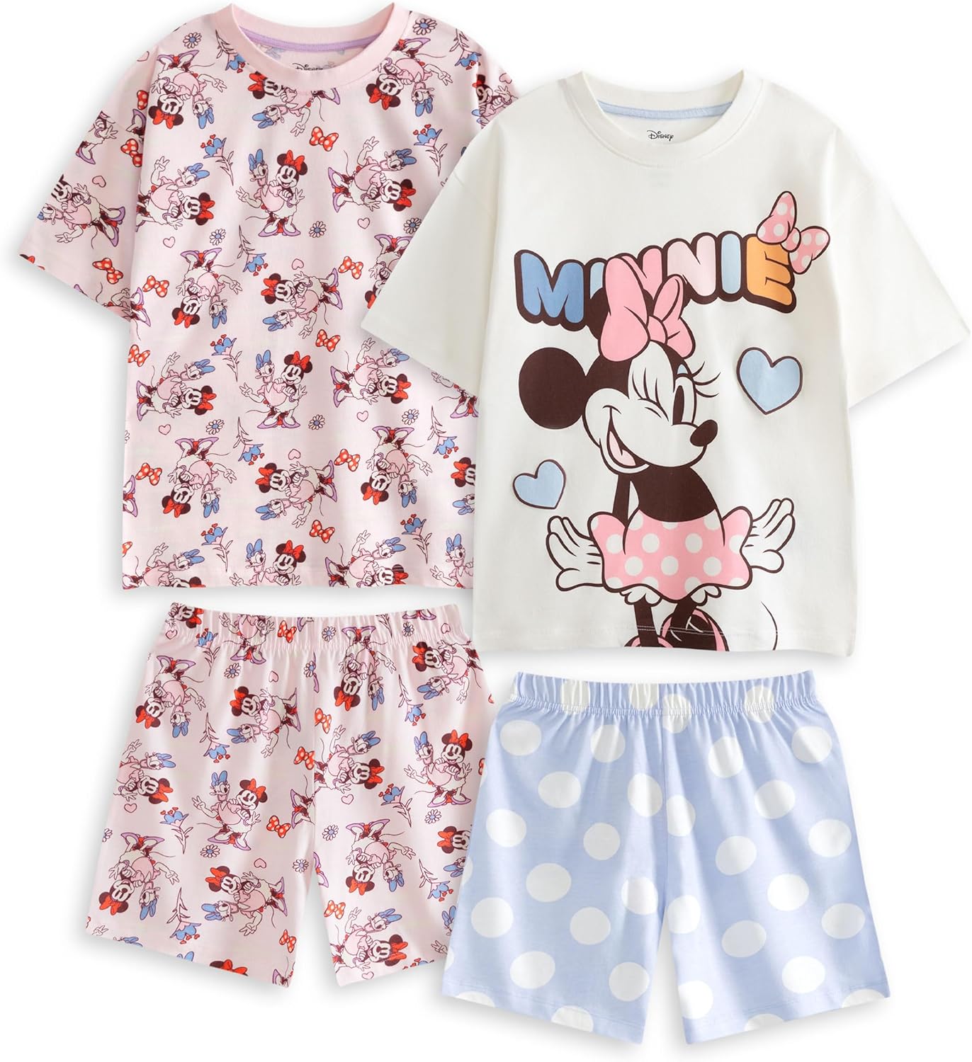 Disney Minnie Mouse Girls Pink & Blue Co-ordinated Set | Short Sleeve Top & Shorts | Character Print Loungewear