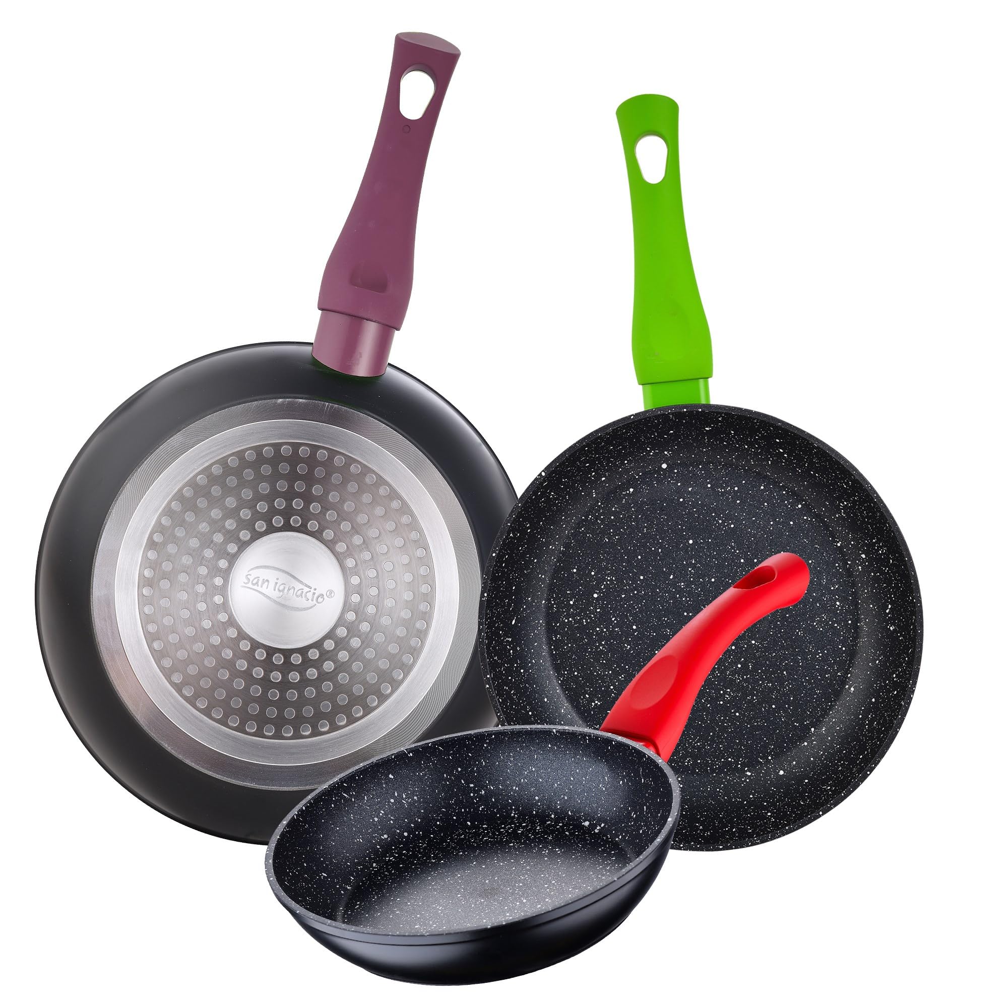 San Ignacio Bateria de cocina 7 piezas Faro, acero inoxidable, con juego sartenes (18/22/26 cm) Jolie en aluminio forjado