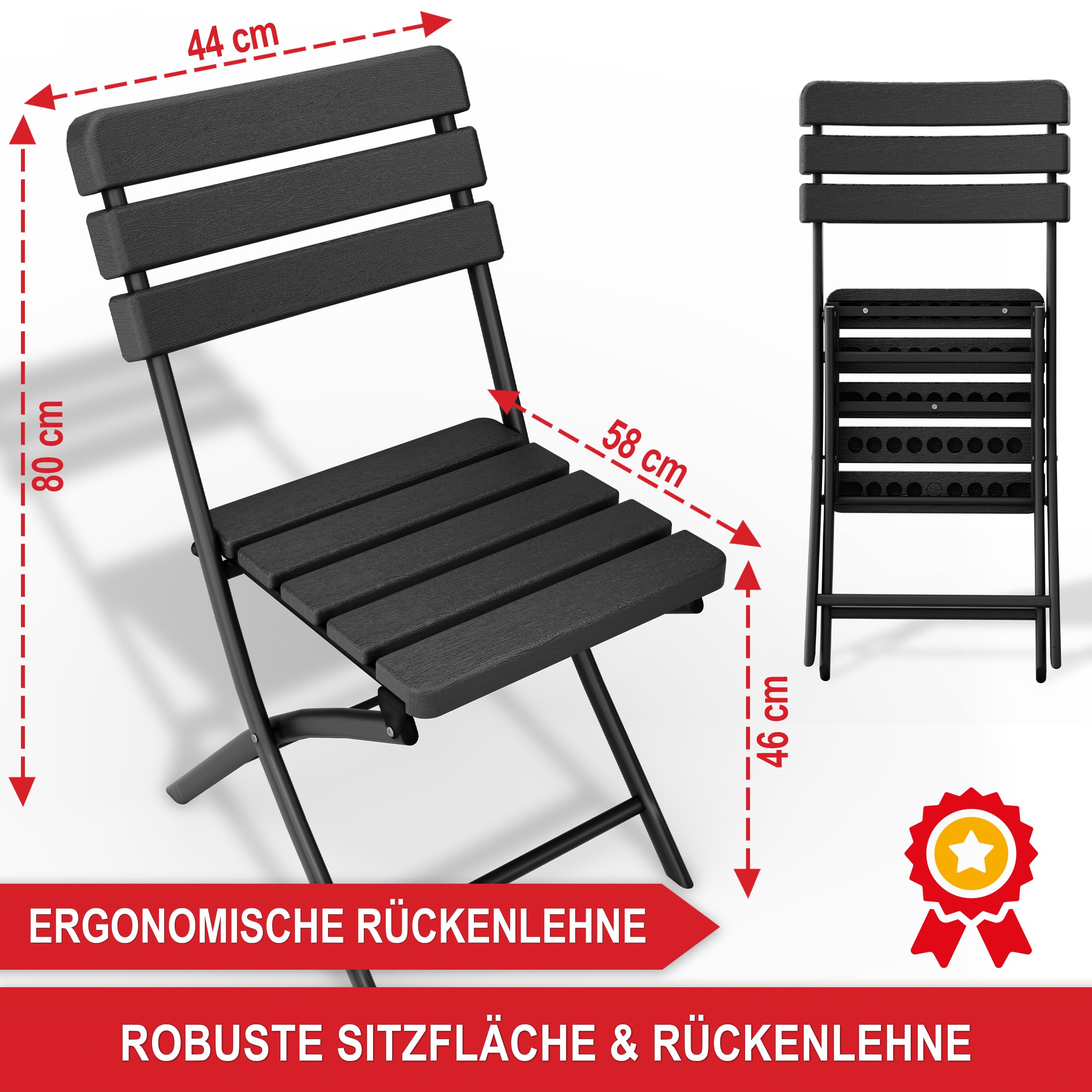 Onbest Balkontisch Set für 2 Personen – 3 teilig – Tisch mit 2 Stühlen – Klapptisch aus robustem Kunststoff in Holz Optik– klappbar – wetterfest – für Balkon, Garten & Terrasse