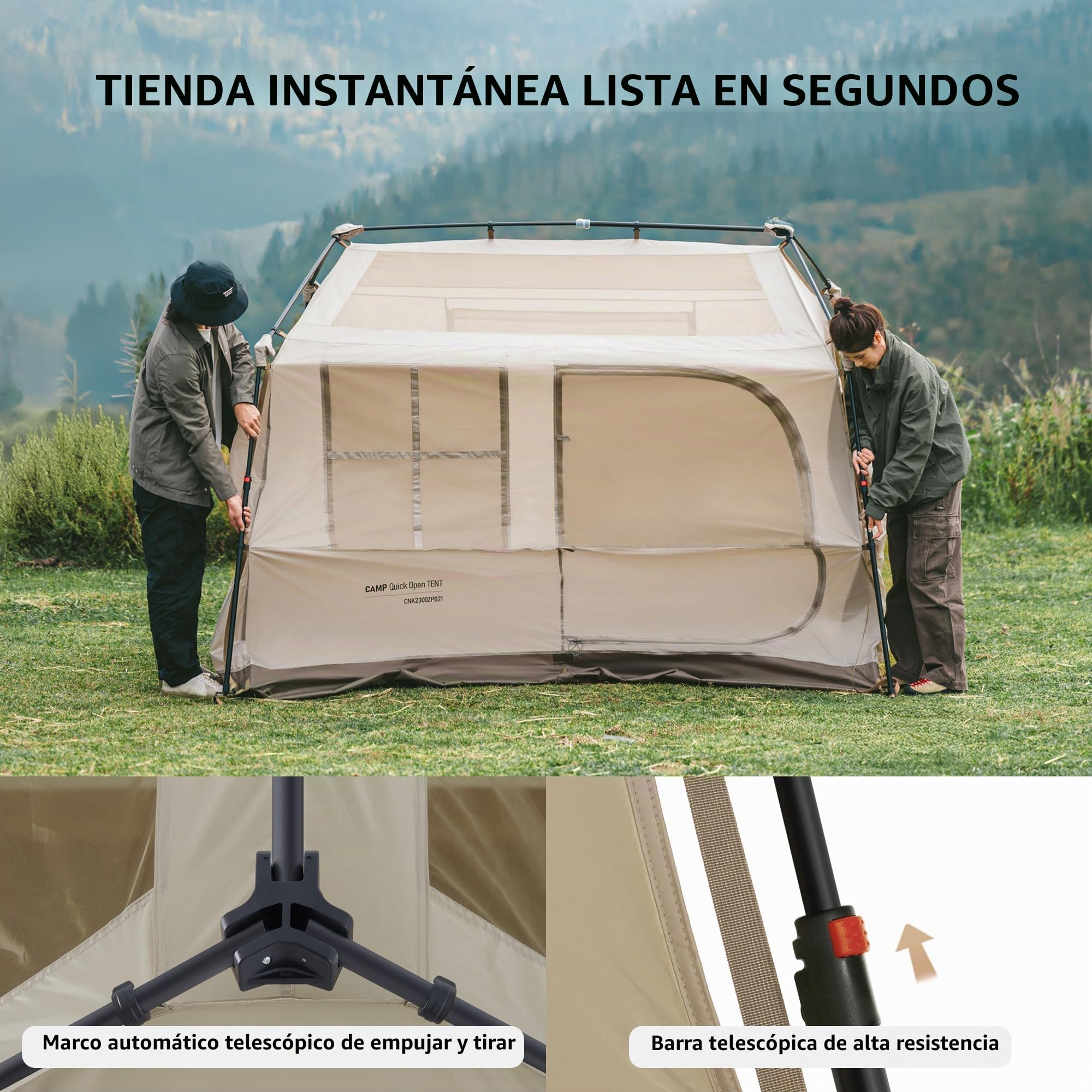 Naturehike Village 6.0 ㎡ Tienda de campaña familiar Pop Up Tienda de campaña para 4 personas, gran túnel con columna de agua de 2000 mm