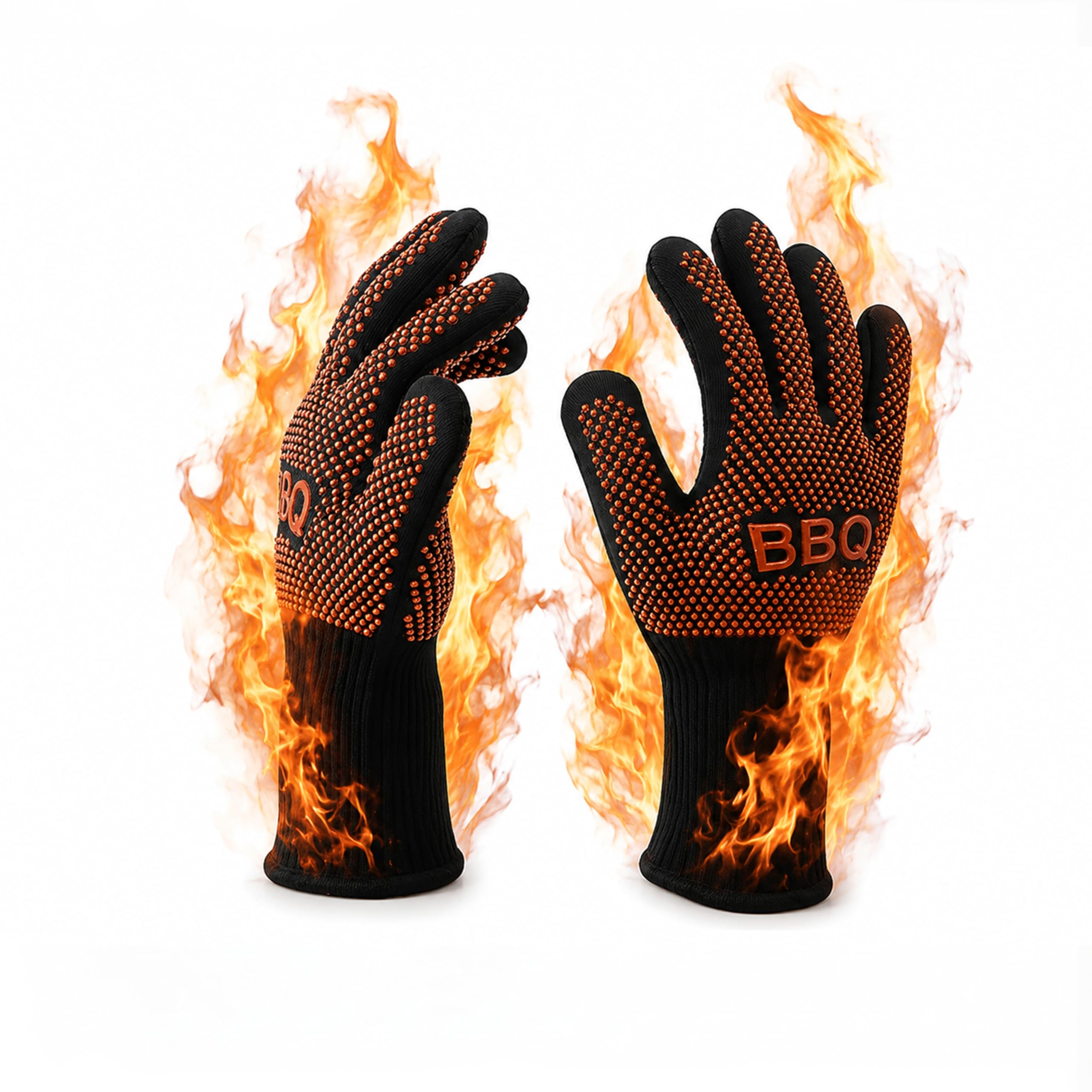 NutriChef Oven Gloves Heat Resistant BBQ Gloves, Non Slip Silicone Grip, Fireproof Cooking Mitts, Machine Washable, Extended Cuff, Hanging Hook, Up to 800°C Radiant Heat, Red