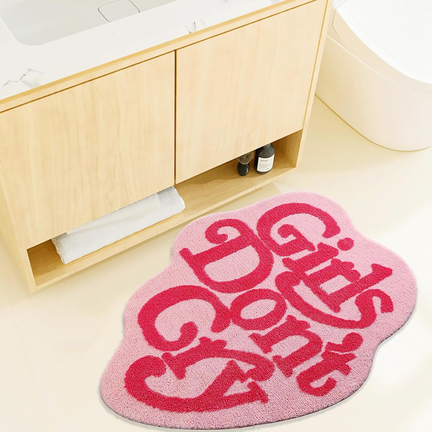 UKELER Kids Rug, Pink Area Rugs for Kids Play Room Girls Don't Cry Cute Absorbent Bathtub Rug Non Slip Washable Bath Mat Soft Shaggy Shower Rugs for Children, 39''×35''