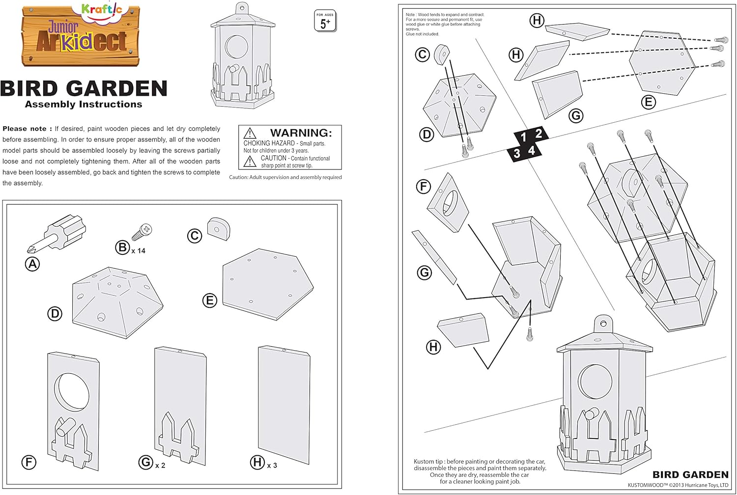 Kraftic Woodworking Building Kit for Kids and Adults, with 3 Educational DIY Carpentry Construction Wood Model Kit Toy Projects for Boys and Girls - Hummer, Excavator and Bird-Feeder : Toys & Games