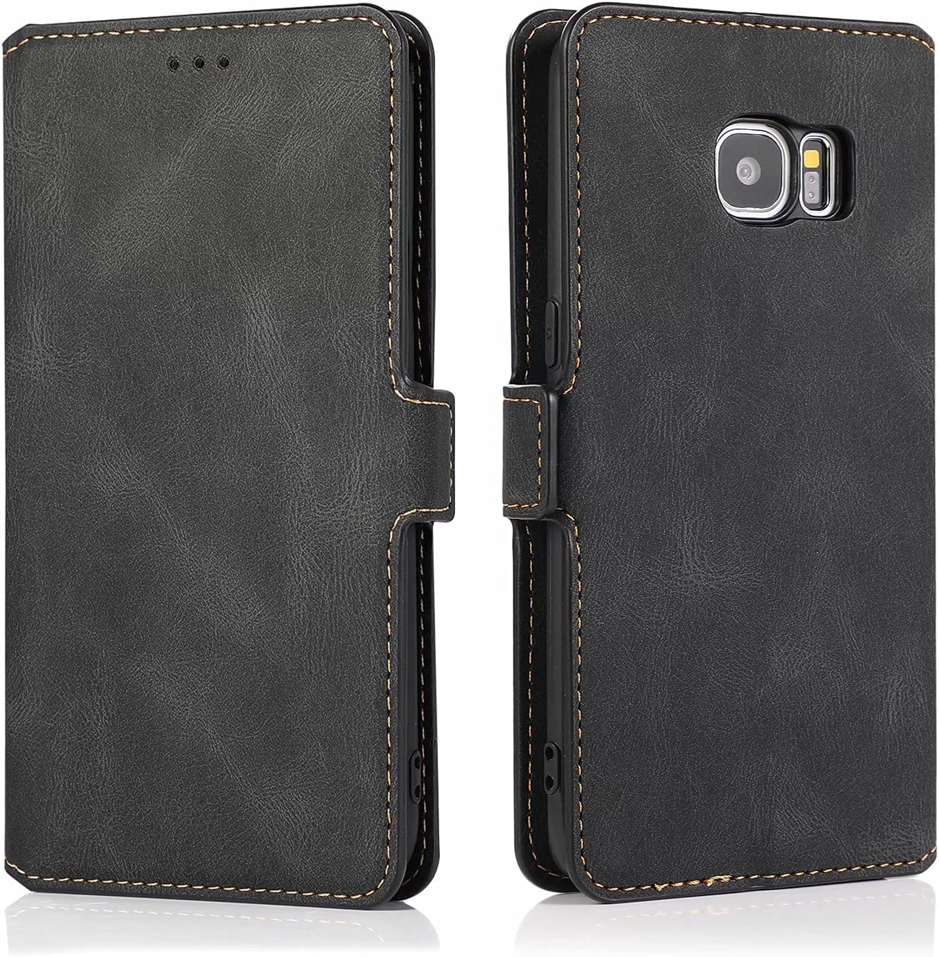 Leather Case for Samsung Galaxy S7 Edge Wallet Cover With card slot Bracket Protective Case - Black