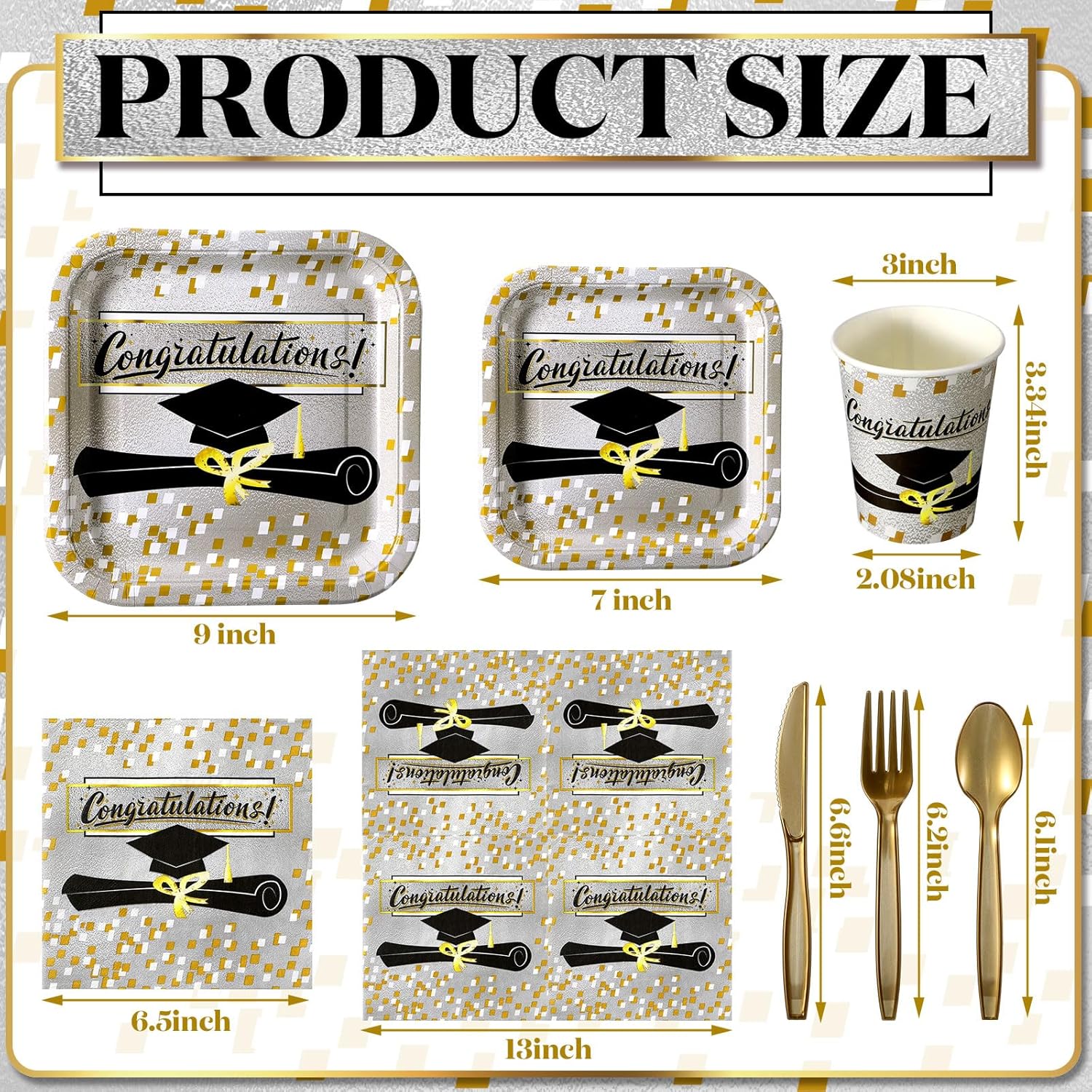 350 Pcs Graduation Paper Plates and Napkins Set 9 Inch 7 Inch Disposable Durable Dinnerware 2026 Graduation Party Supplies Tableware Serve 50 Guest Cups Knife Forks Spoon