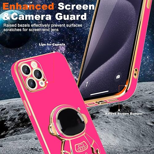 Miniatura 3 de Funda para iPhone 15 Pro Max, lindo soporte de astronauta 3D con 2 protectores de pantalla protección de cámara Soporte de silicona suave a prueba