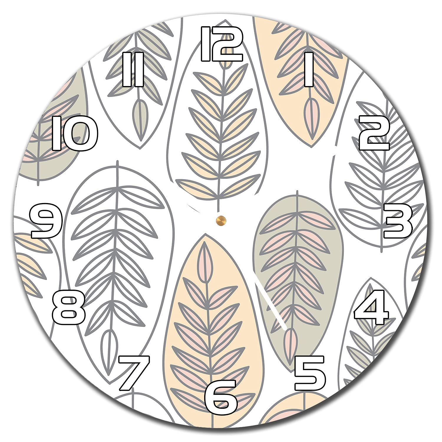 Horloge en verre 30 cm motif feuilles rayées avec aiguilles blanches