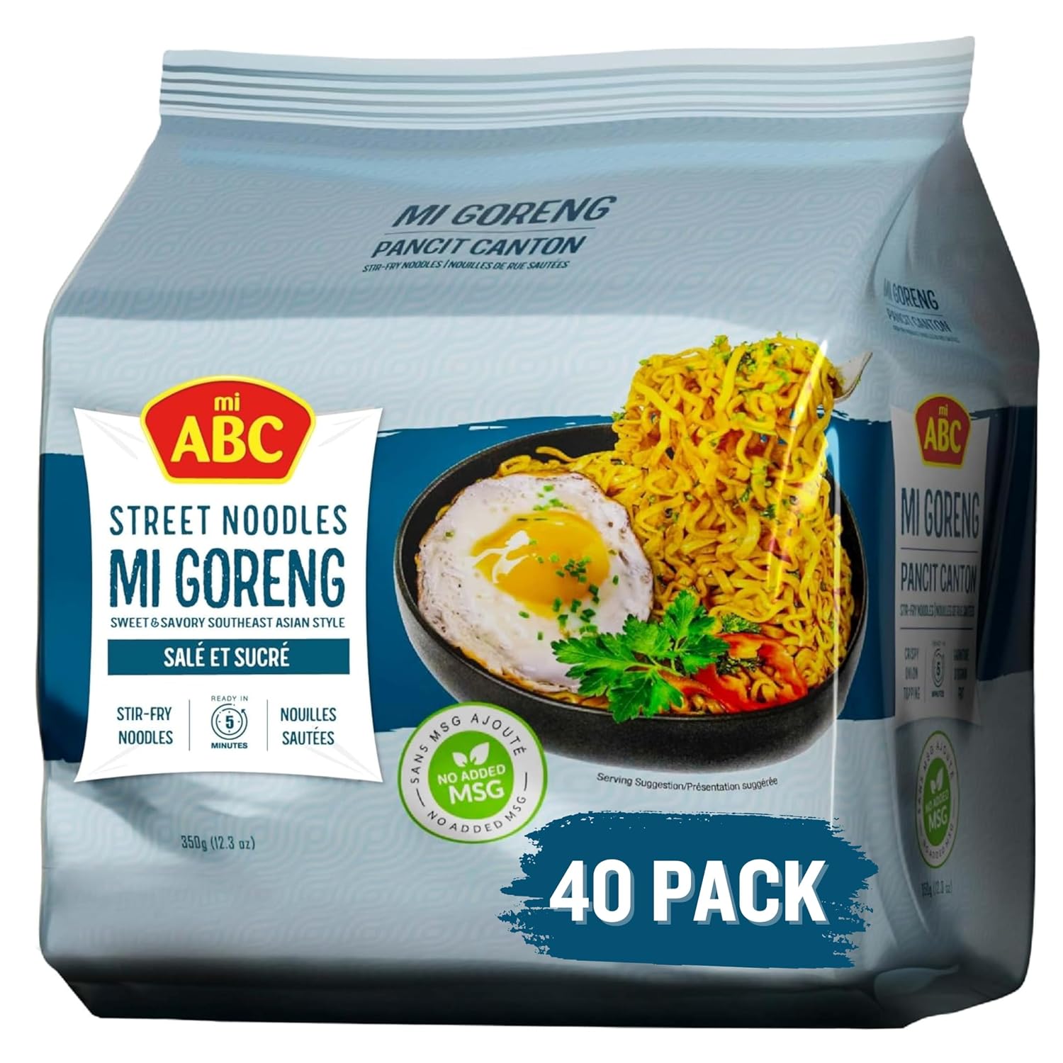 ABC Mi Goreng Classic Stir Fry Street Noodles, 12.3 Oz (Pack of 40), Sweet & Savory Indonesian Instant Ramen, 7g Protein, No MSG, No Artificial Flavors or Colors, Halal