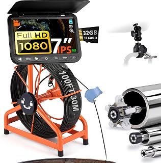 ChoosePRO 2026 7” HD 1080P Sewer Camera w/32GB DVR, 100ft Cable, 1s Twist Unlock Plumbing Snake Drain Inspector