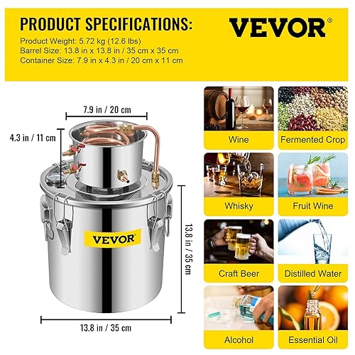 Miniatura 6 de VEVOR Alcohol Still - Destilador de agua de acero inoxidable de 8 galones de 30 litros de capacidad tubo de cobre kit de preparación casera