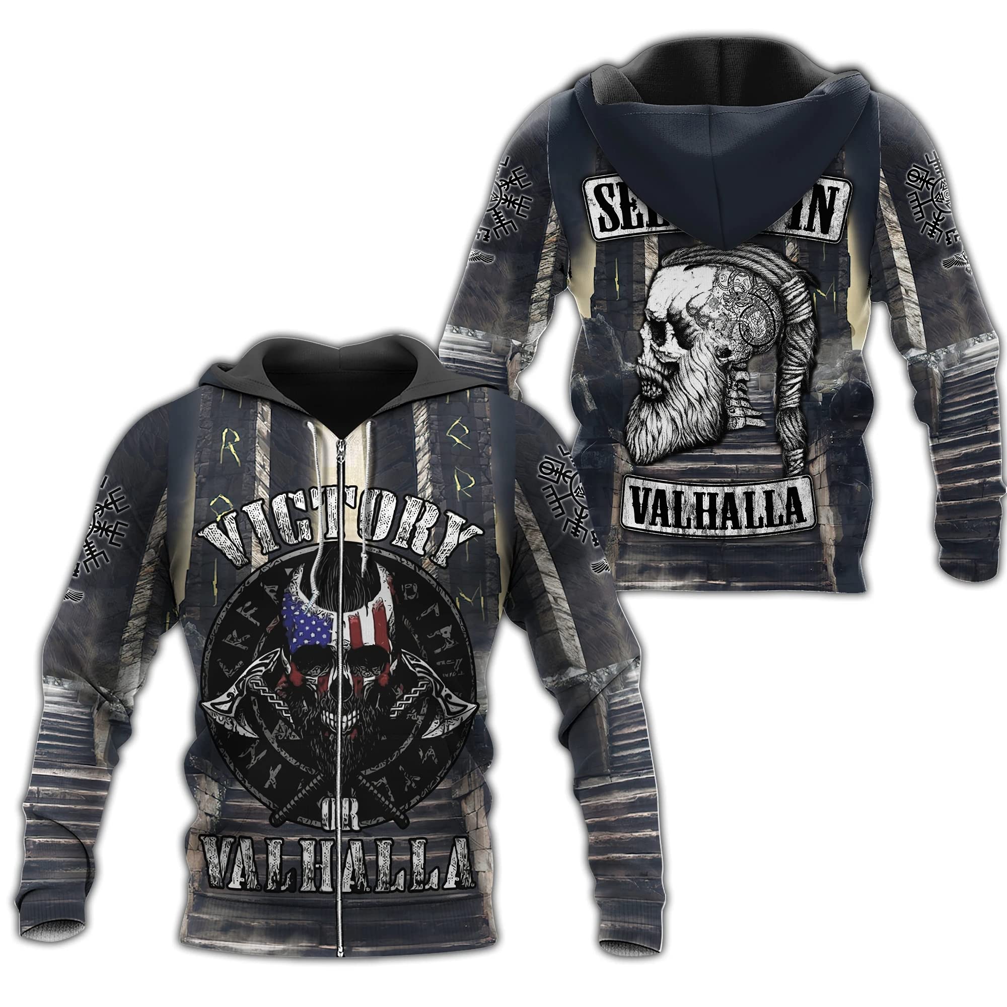 Viking Valhalla Odin Wolf Sweatshirt Nordic Mythology Print Hoodie Pullover Nordic Men Retro Jacket