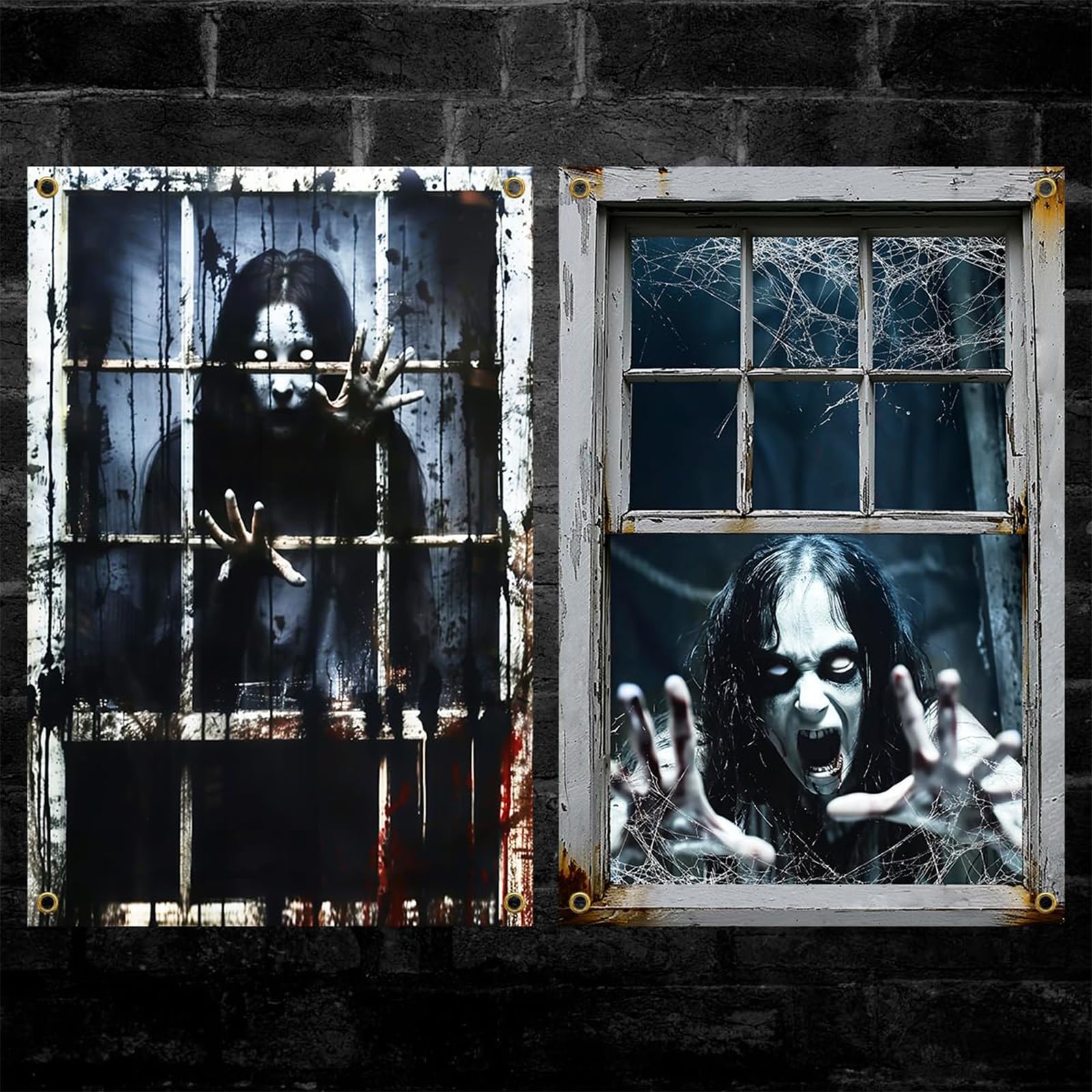 Qylazune Green 2Pcs Scary Halloween Curtain Decorations Movie Character Window 120X80cm