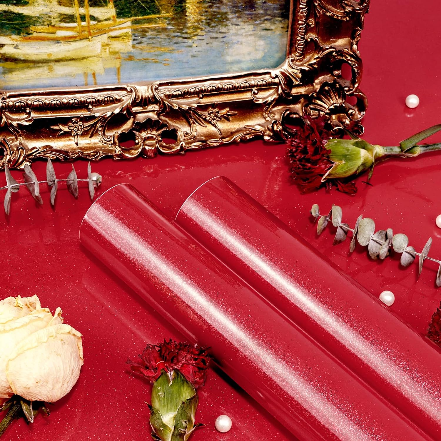 Red Glossy Contact Paper for Countertops 23.6"x118" Glossy Shiny Peel and Stick Wallpaper Waterproof Self Adhesive DIY Wall Paper for Kitchen Cabinet Table