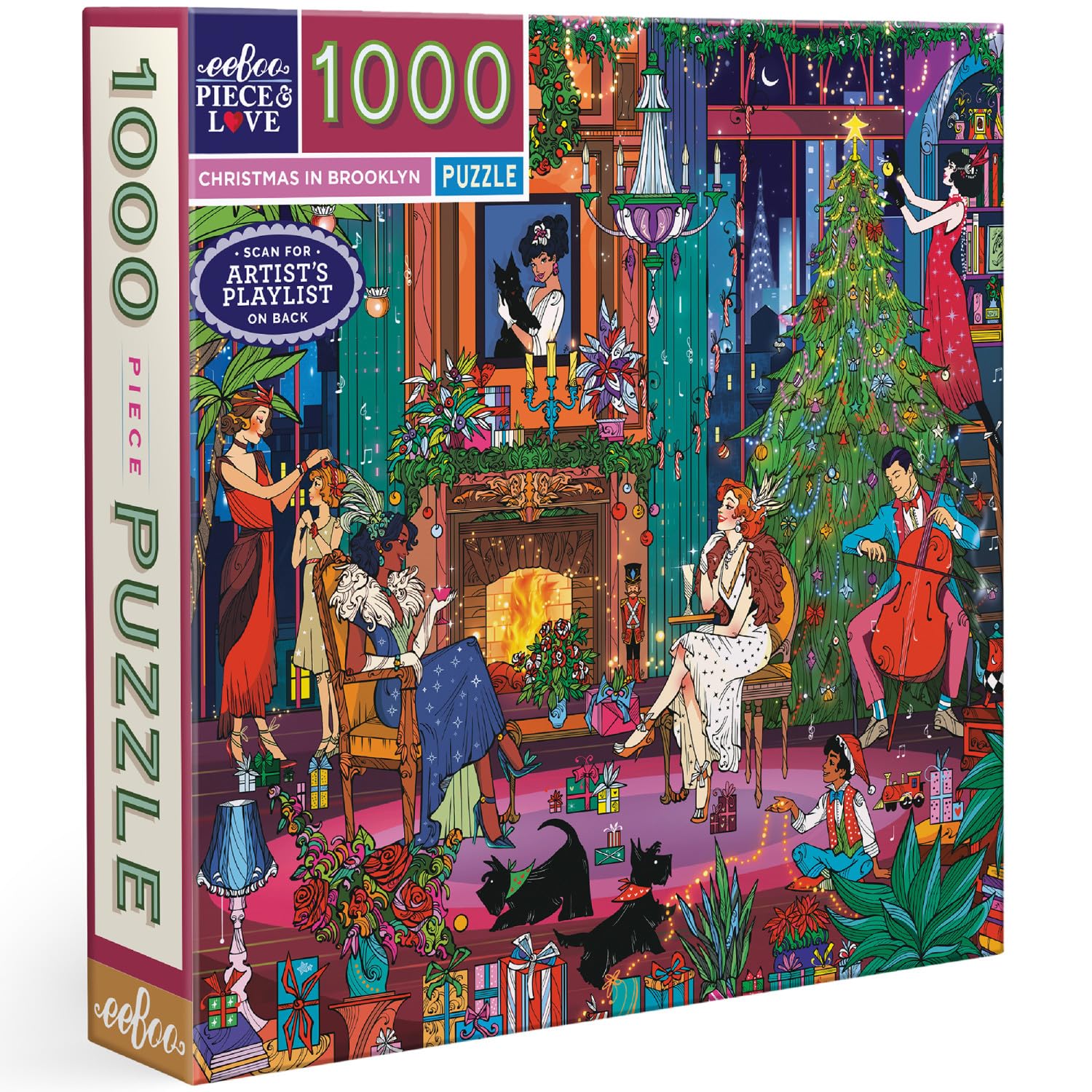 eeBoo Christmas in Brooklyn 1000 Piece Square Jigsaw Puzzle, 23" x 23" โ image 1
