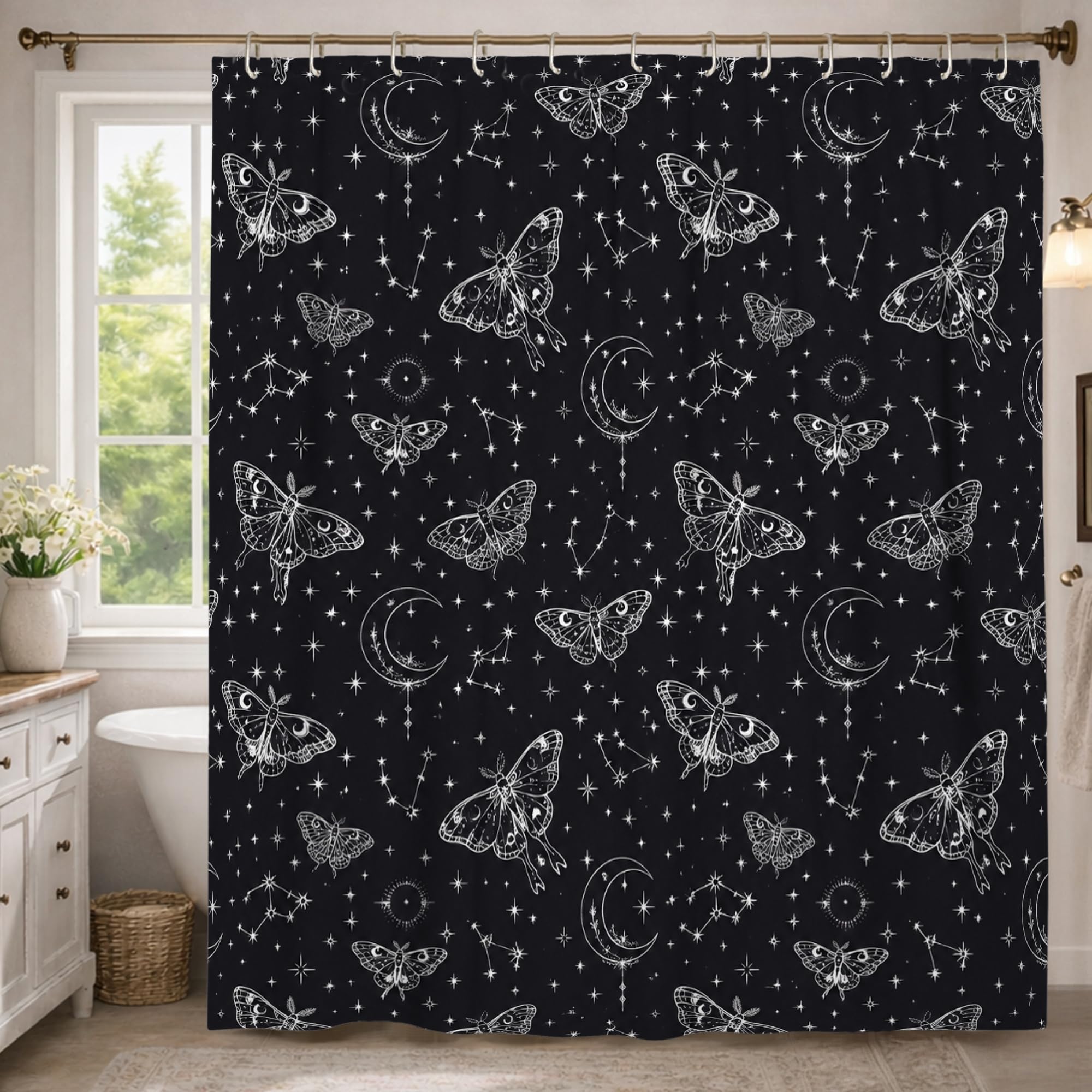 Rideau de douche imperméable et extra long 183x243 cm noir occultant anti-moisissure