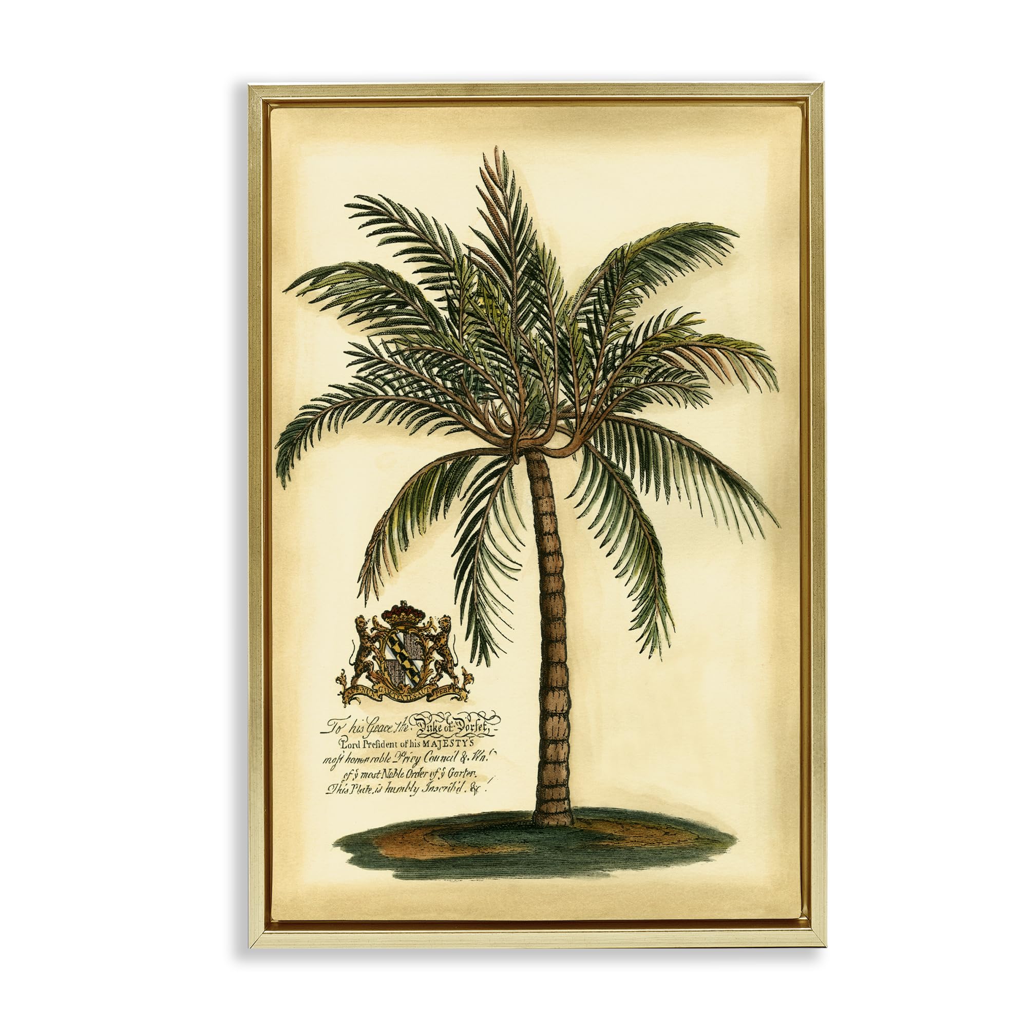 Stupell Industries Metallic Gold (Matte) 'British Colonial Palm'| Floating Frame Canvas Art