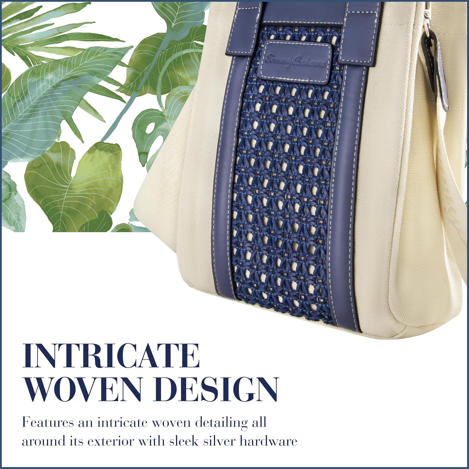 Tommy Bahama Tote Bag, Women's North/South Shoulder Bag with Woven Design and Adjustable Shoulder Strap, Blue - Image 3