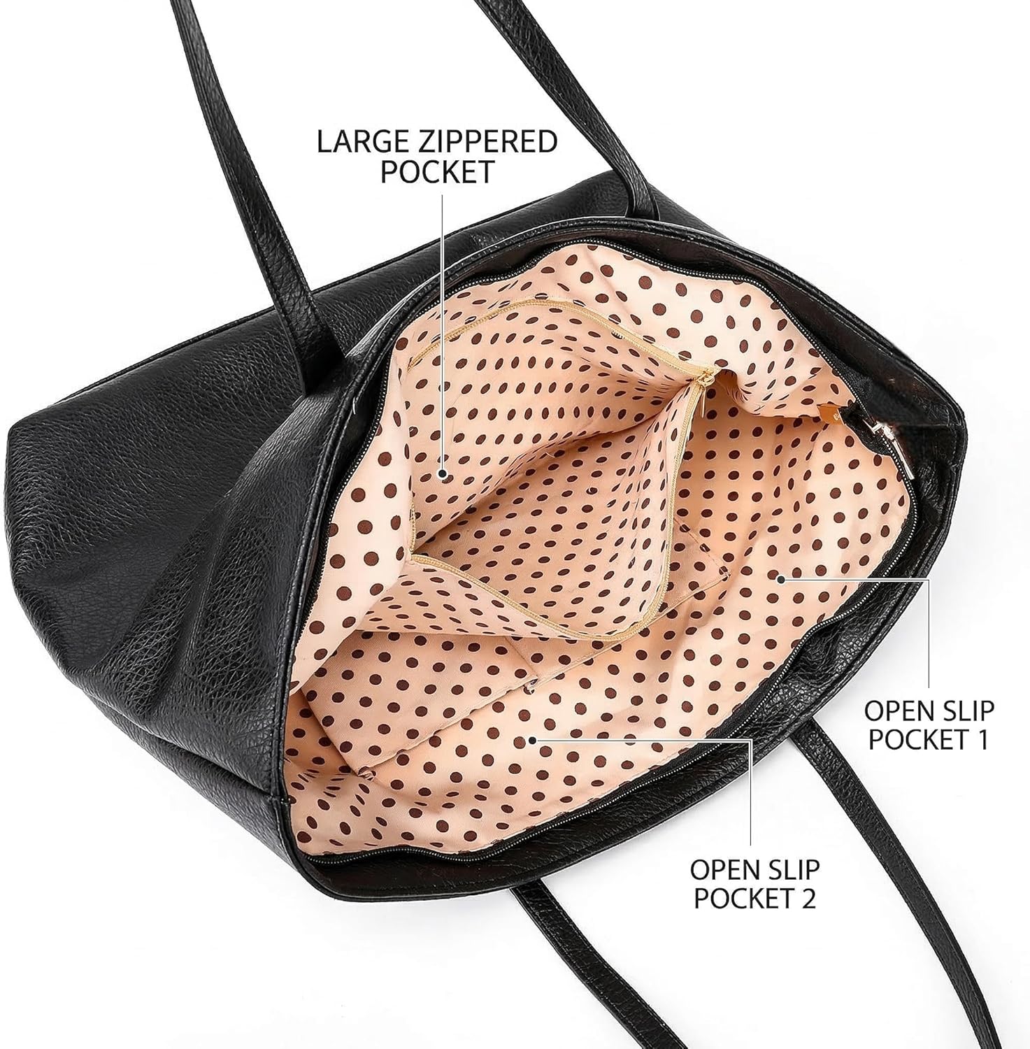 Large Vegan Leather Tote Bag for Women with Zipper Shoulder Purse and Handbags for Travel & Work