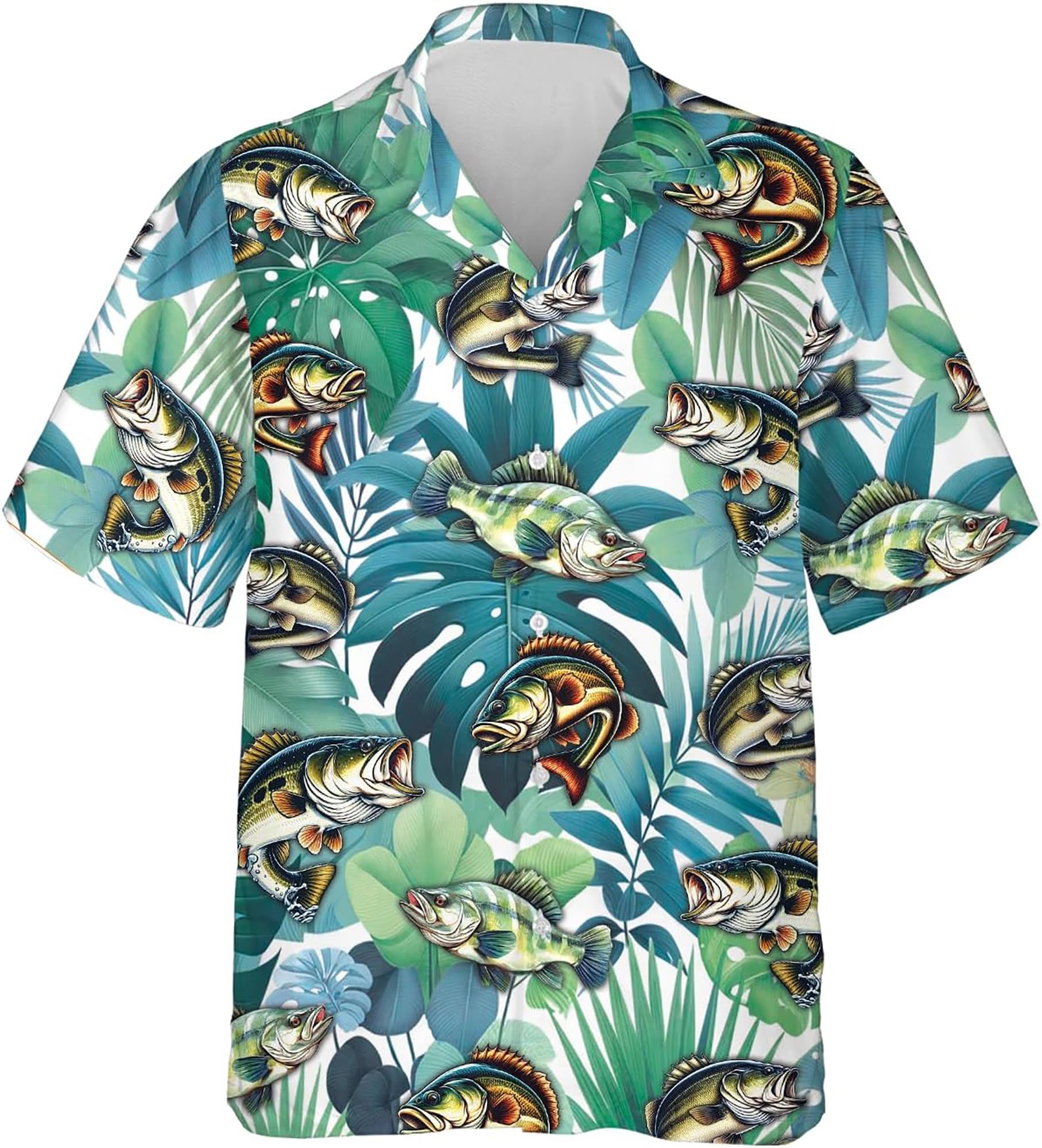 Fisher Hawaiian Shirts for Men - Bass Fish Button Down Mens Hawaiian Shirts Short Sleeve Luau Beach Shirt SR89