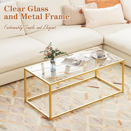 Miniatura 5 de Mesa de centro de cristal para sala de estar, mesa central Morden para espacios pequeños, mesa de café simple para té y cóctel con parte superior de