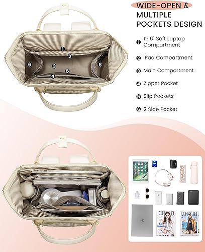 Miniatura 3 de LOVEVOOK Mochila para laptop para mujer, Beige